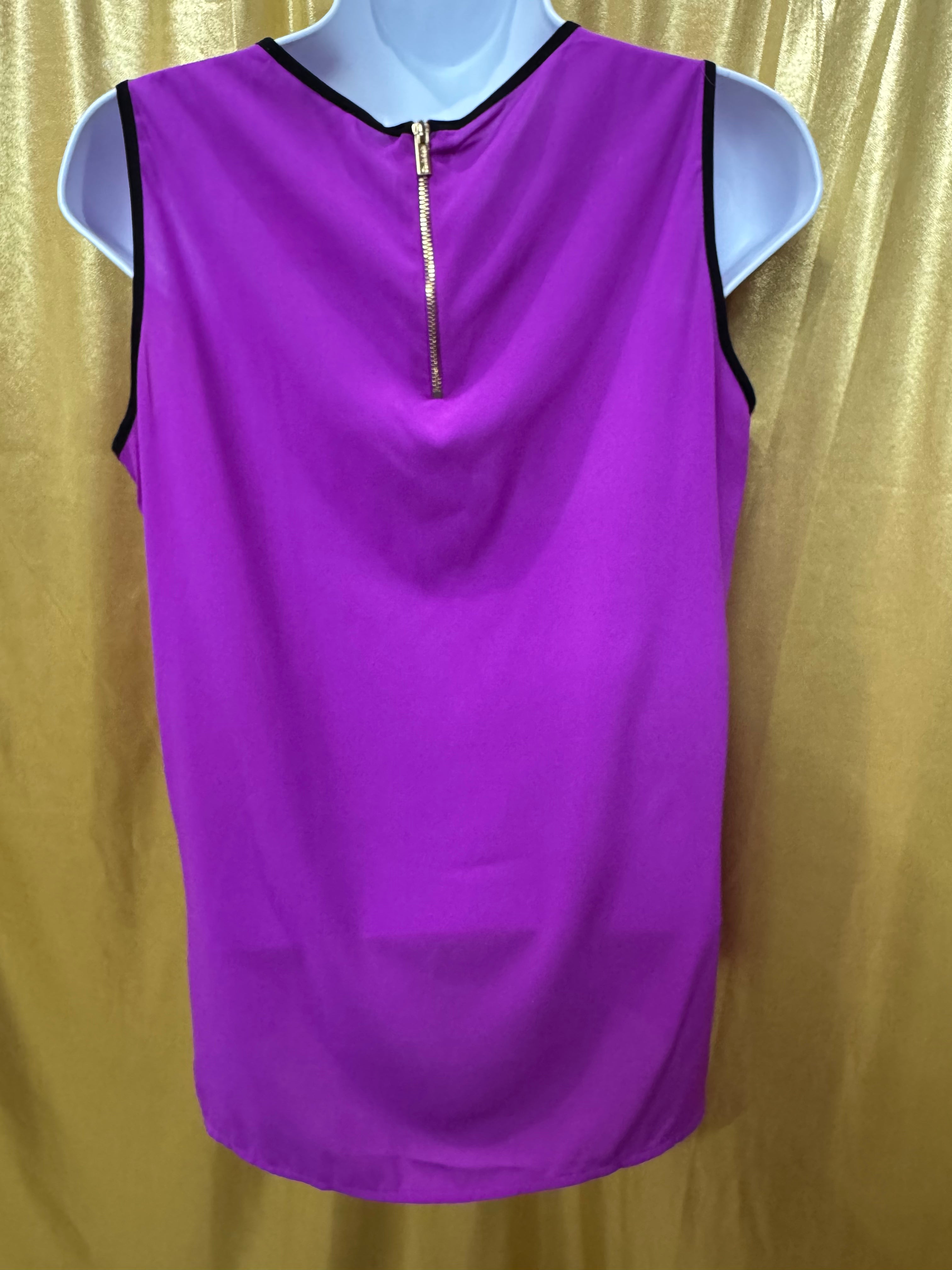 Calvin Klein Medium Purple Sleeveless V-Neck Blouse with Black Trim