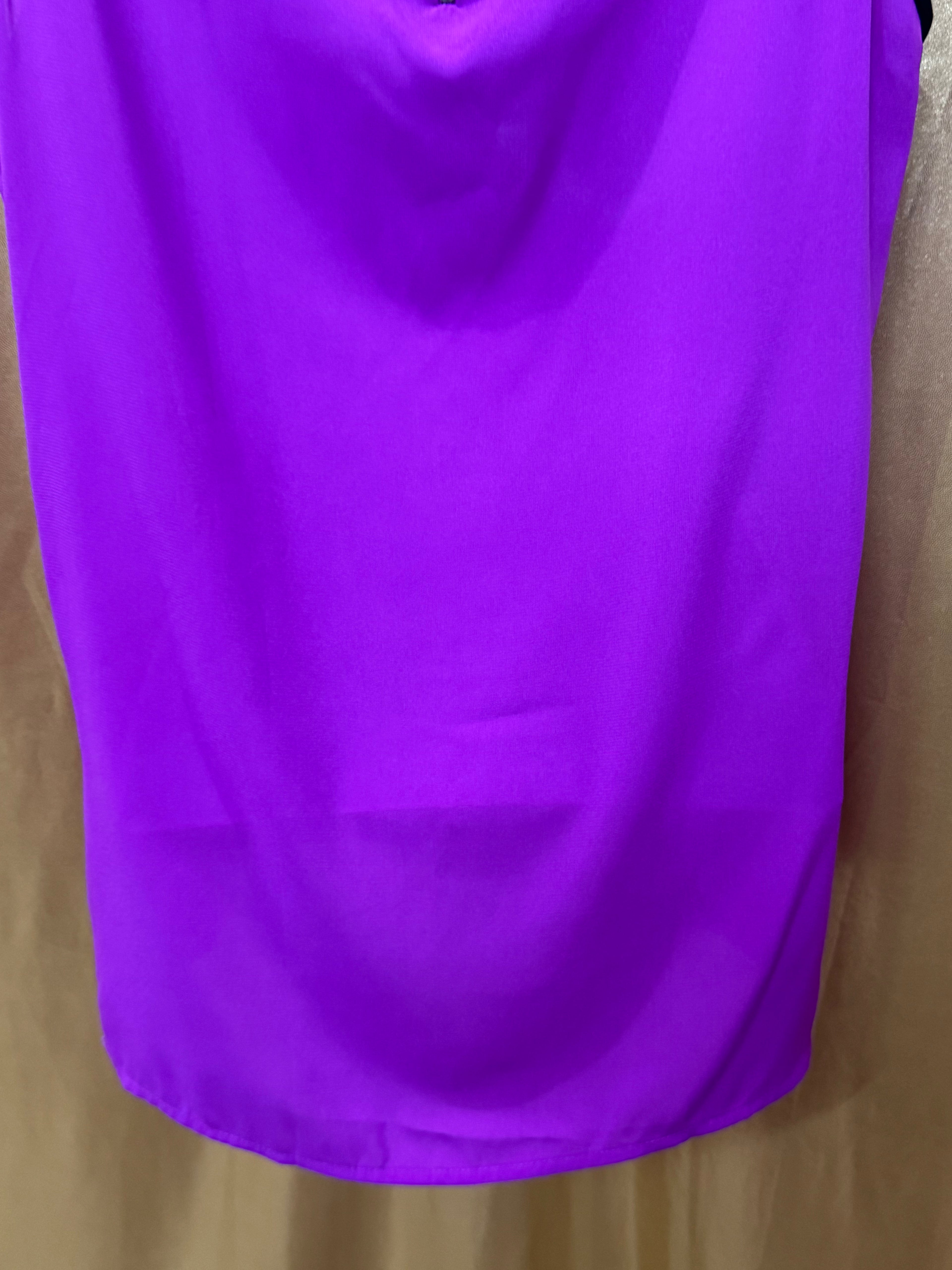 Calvin Klein Medium Purple Sleeveless V-Neck Blouse with Black Trim