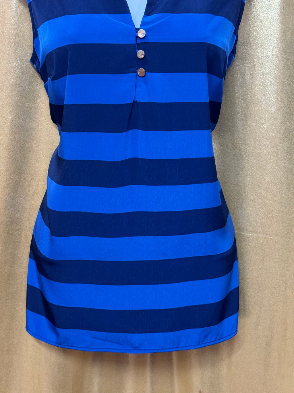 Tommy Hilfiger Blue Striped Sleeveless V-Neck Blouse – Size M