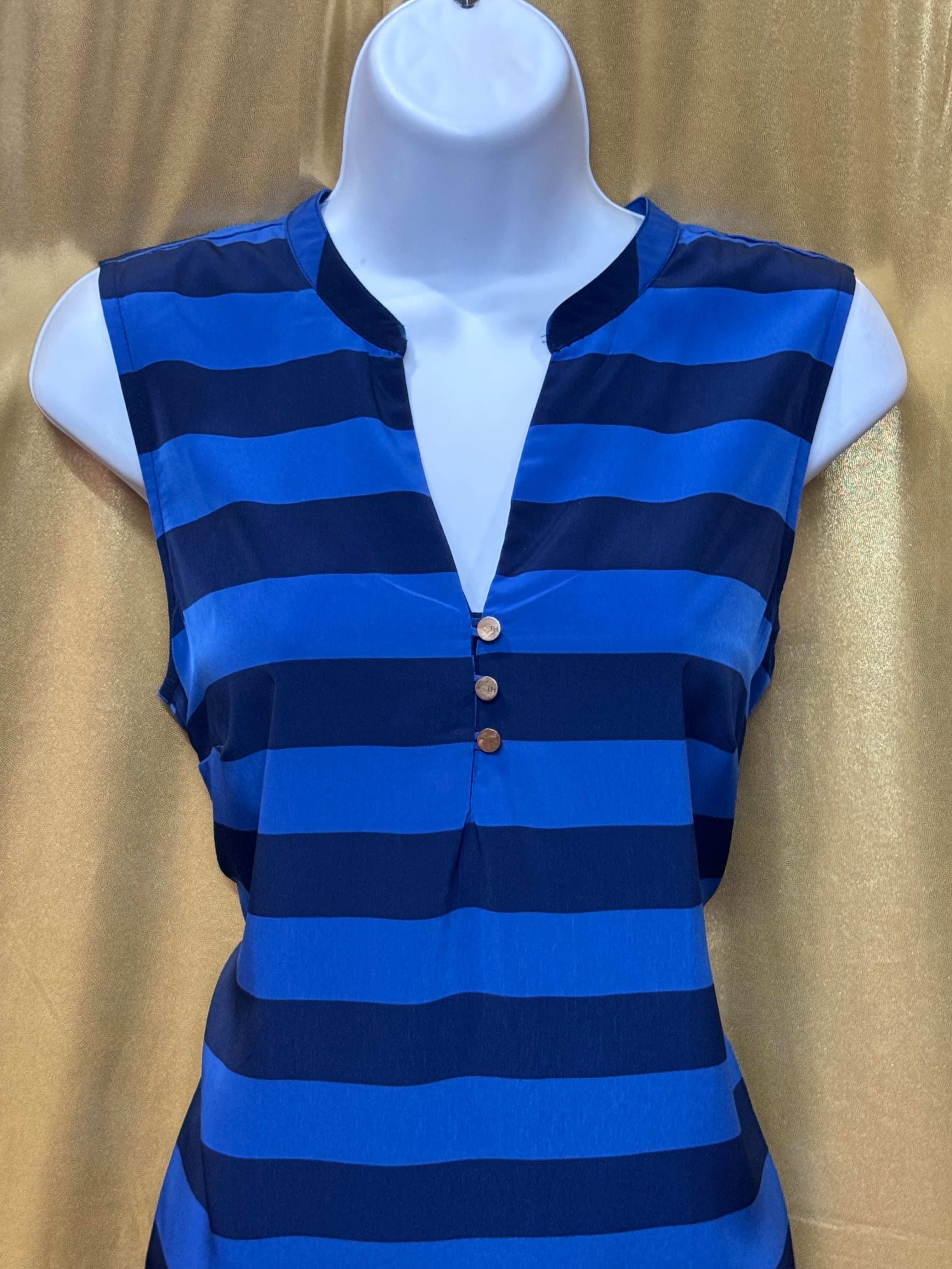 Tommy Hilfiger Blue Striped Sleeveless V-Neck Blouse – Size M