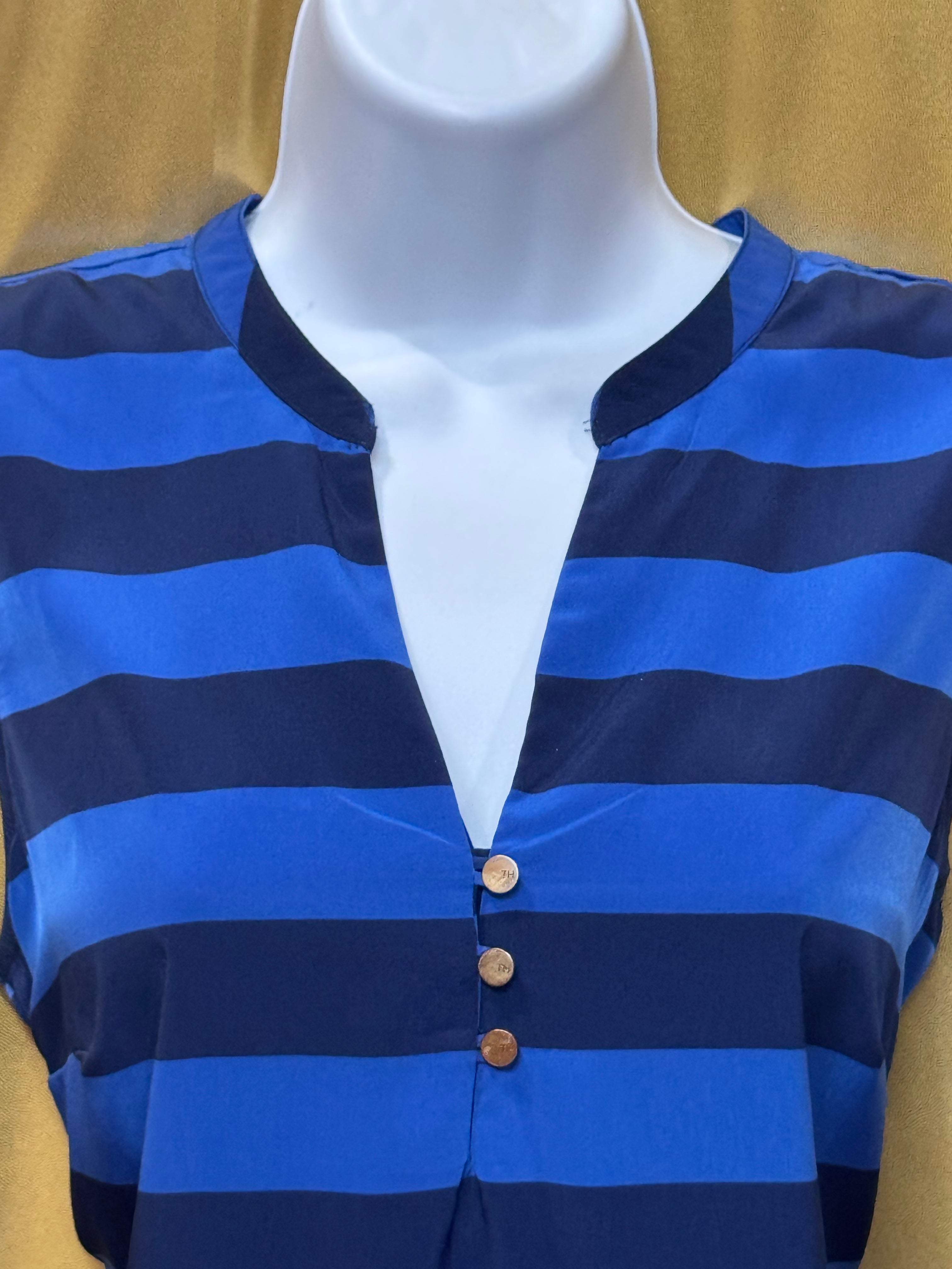 Tommy Hilfiger Blue Striped Sleeveless V-Neck Blouse – Size M