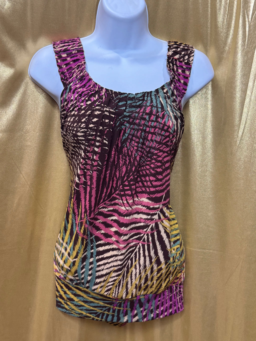 AXCESS Multi-Color Tropical Palm Blouse - Size M, Lightweight Sleeveless Tank