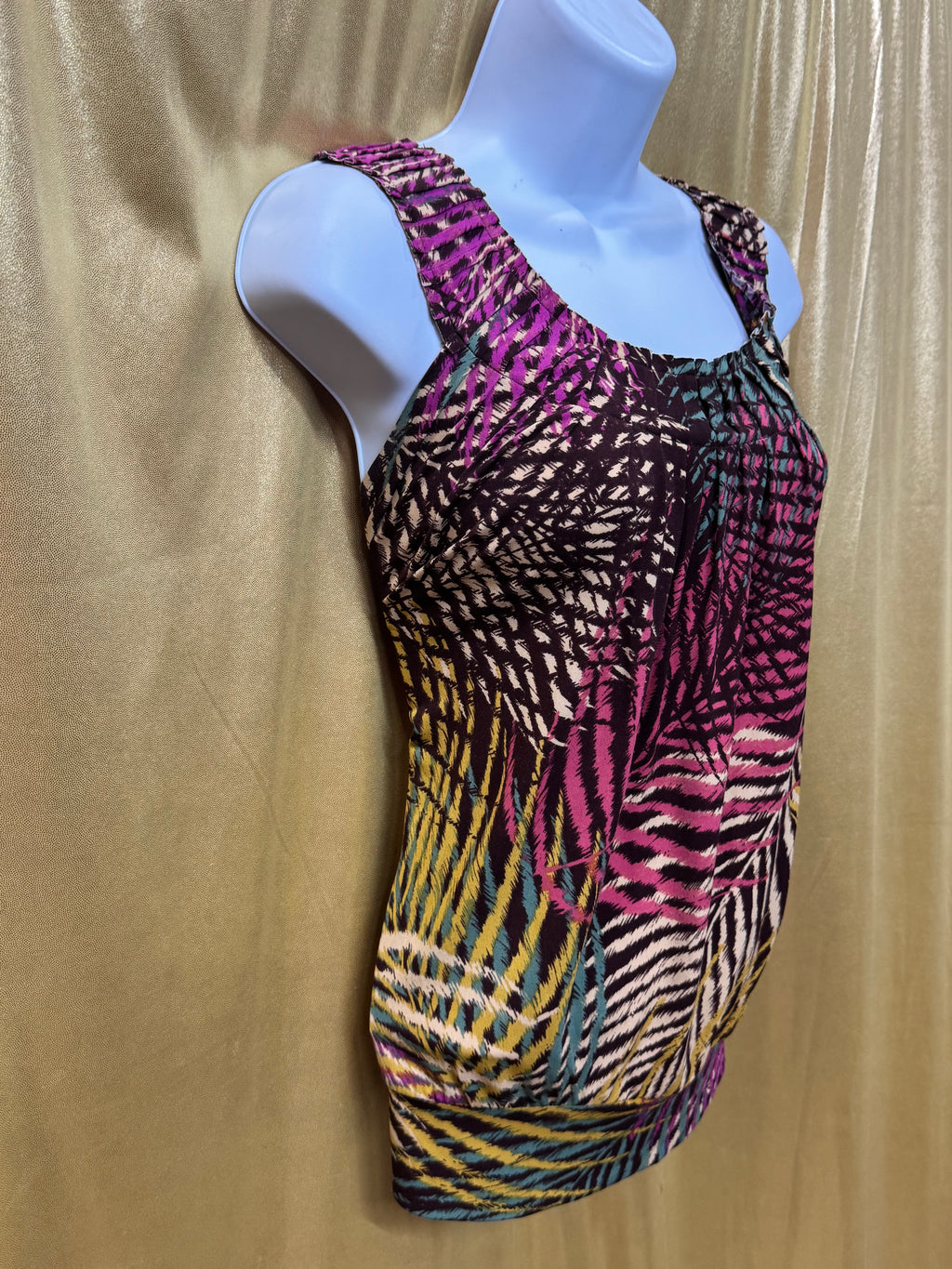 AXCESS Multi-Color Tropical Palm Blouse - Size M, Lightweight Sleeveless Tank