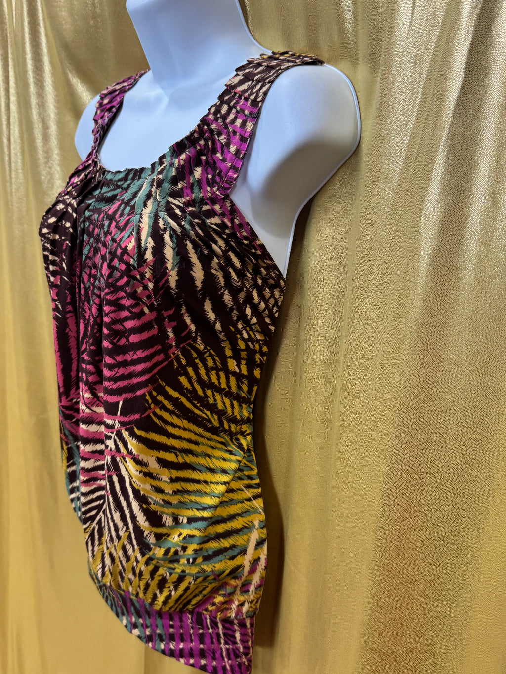 AXCESS Multi-Color Tropical Palm Blouse - Size M, Lightweight Sleeveless Tank
