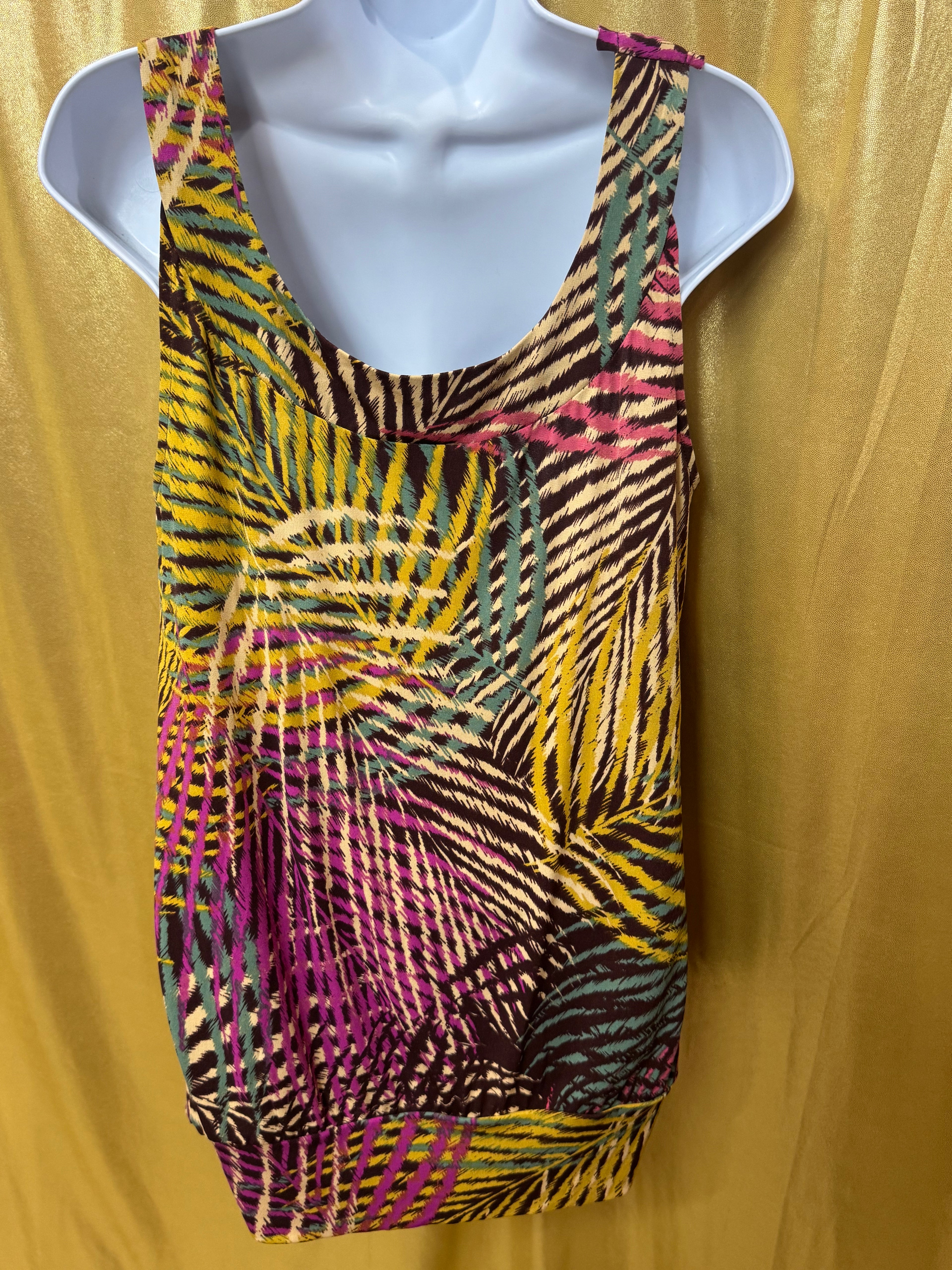 AXCESS Multi-Color Tropical Palm Blouse - Size M, Lightweight Sleeveless Tank