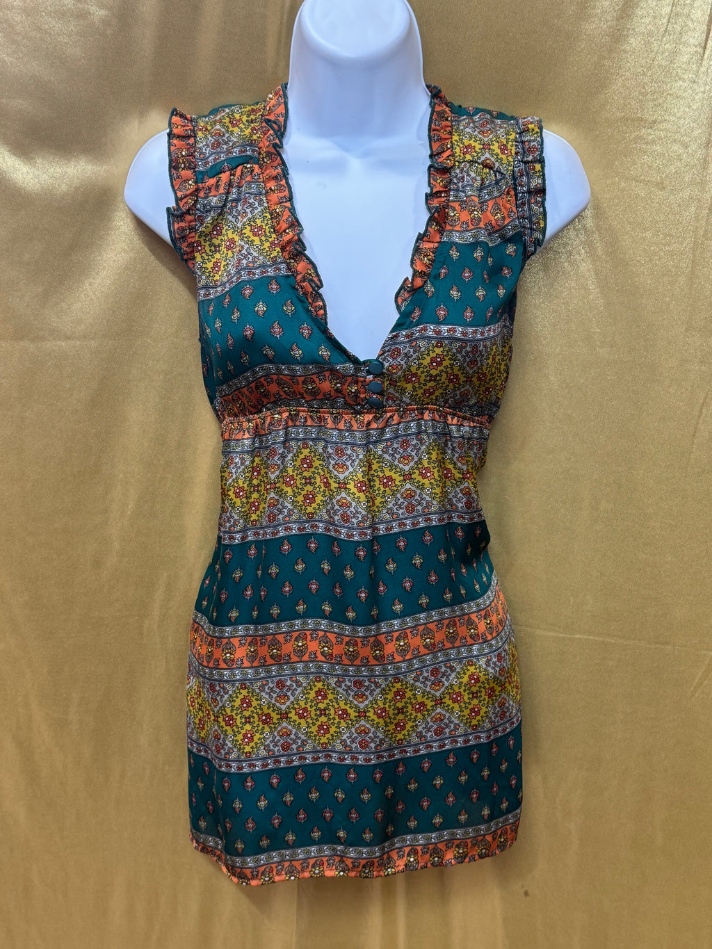 Ophelia Boho Empire Waist Ruffled Tunic Top - Size M