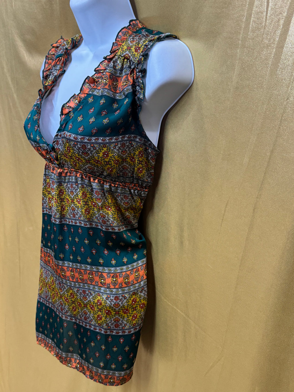 Ophelia Boho Empire Waist Ruffled Tunic Top - Size M