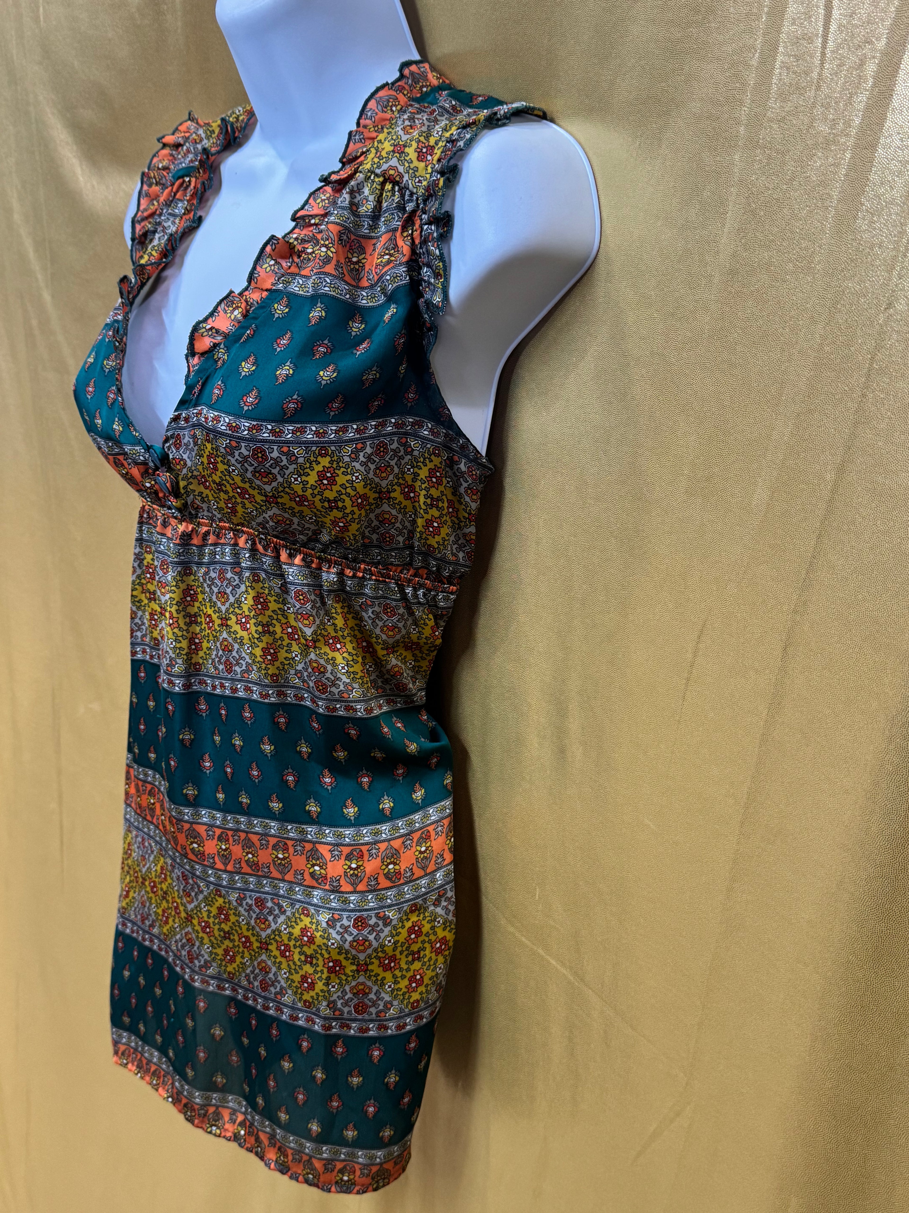 Ophelia Boho Empire Waist Ruffled Tunic Top - Size M