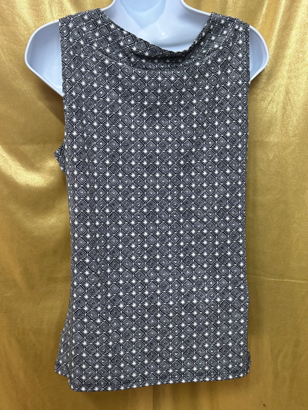 Nine West Black & White Geometric Embellished Sequin V-Neck Top Size Medium