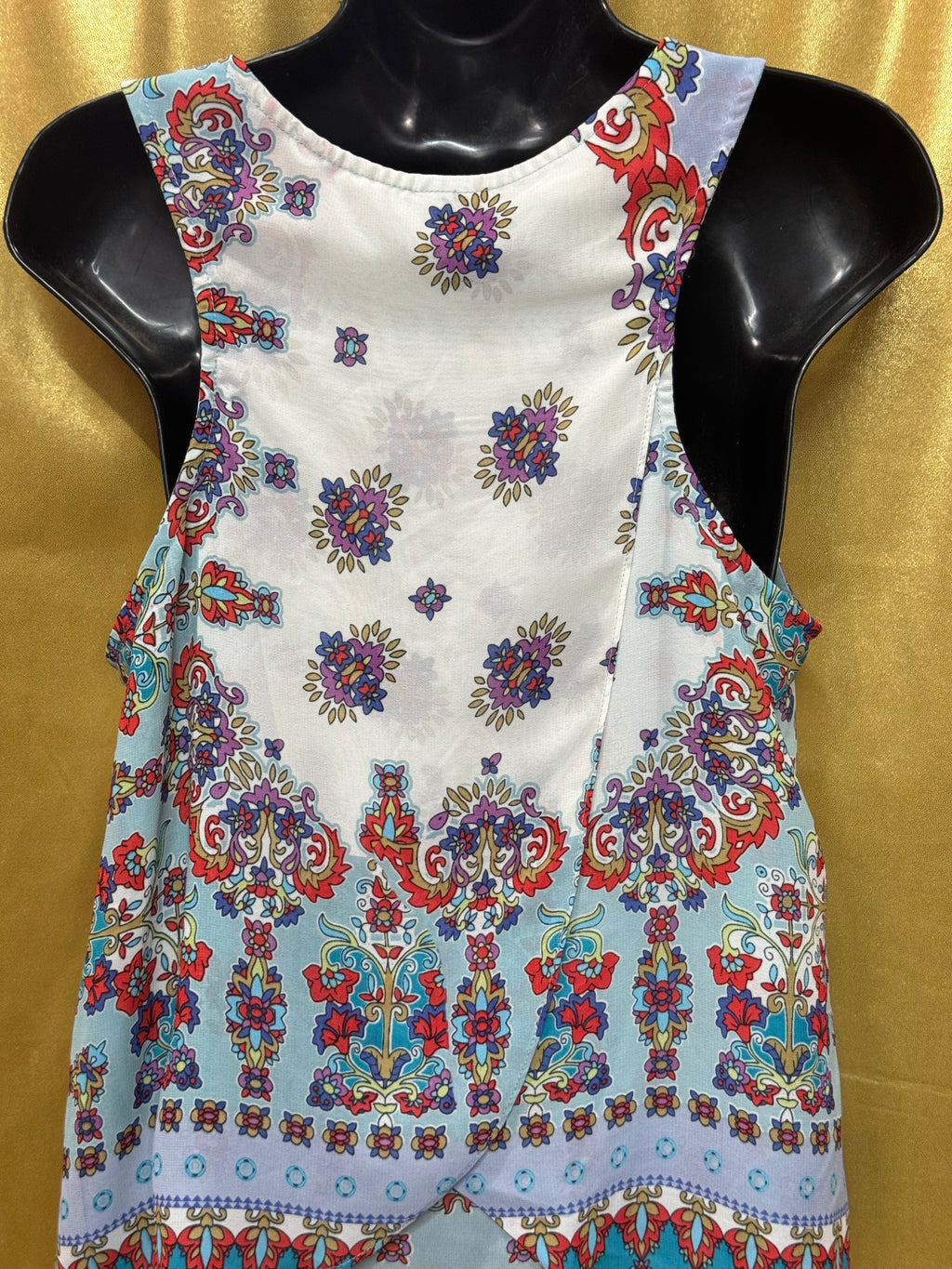 Bila Boho Paisley Floral Tank Top Size M White Blue Red Sleeveless Blouse