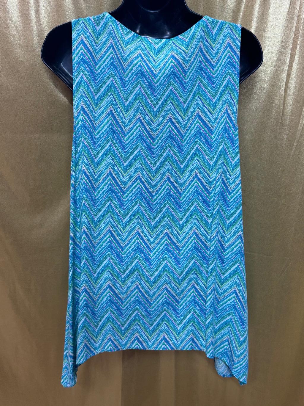 J. Jill Blue Chevron Button-Front V-Neck Tank Top Size M Rayon Sleeveless