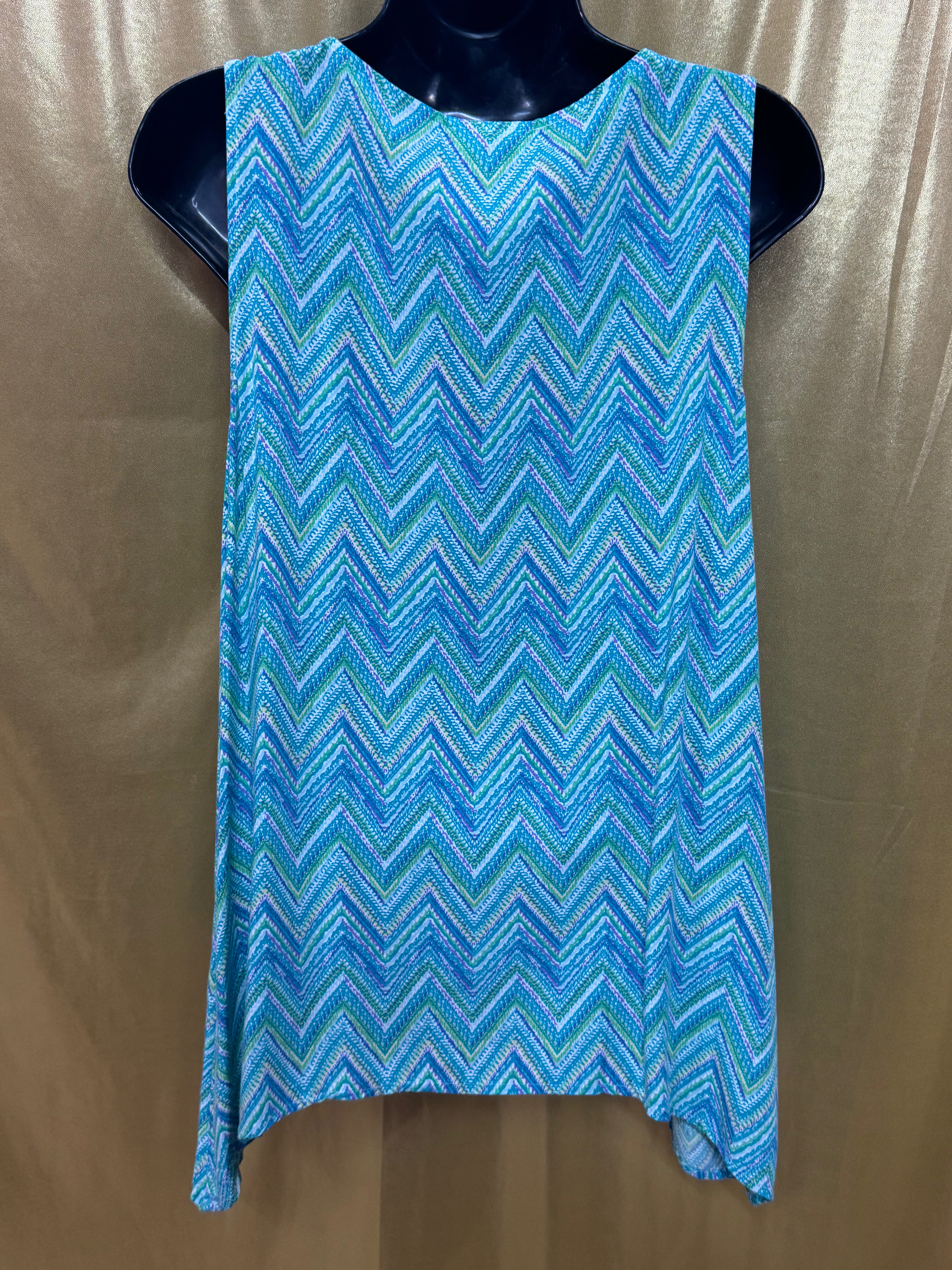 J. Jill Blue Chevron Button-Front V-Neck Tank Top Size M Rayon Sleeveless