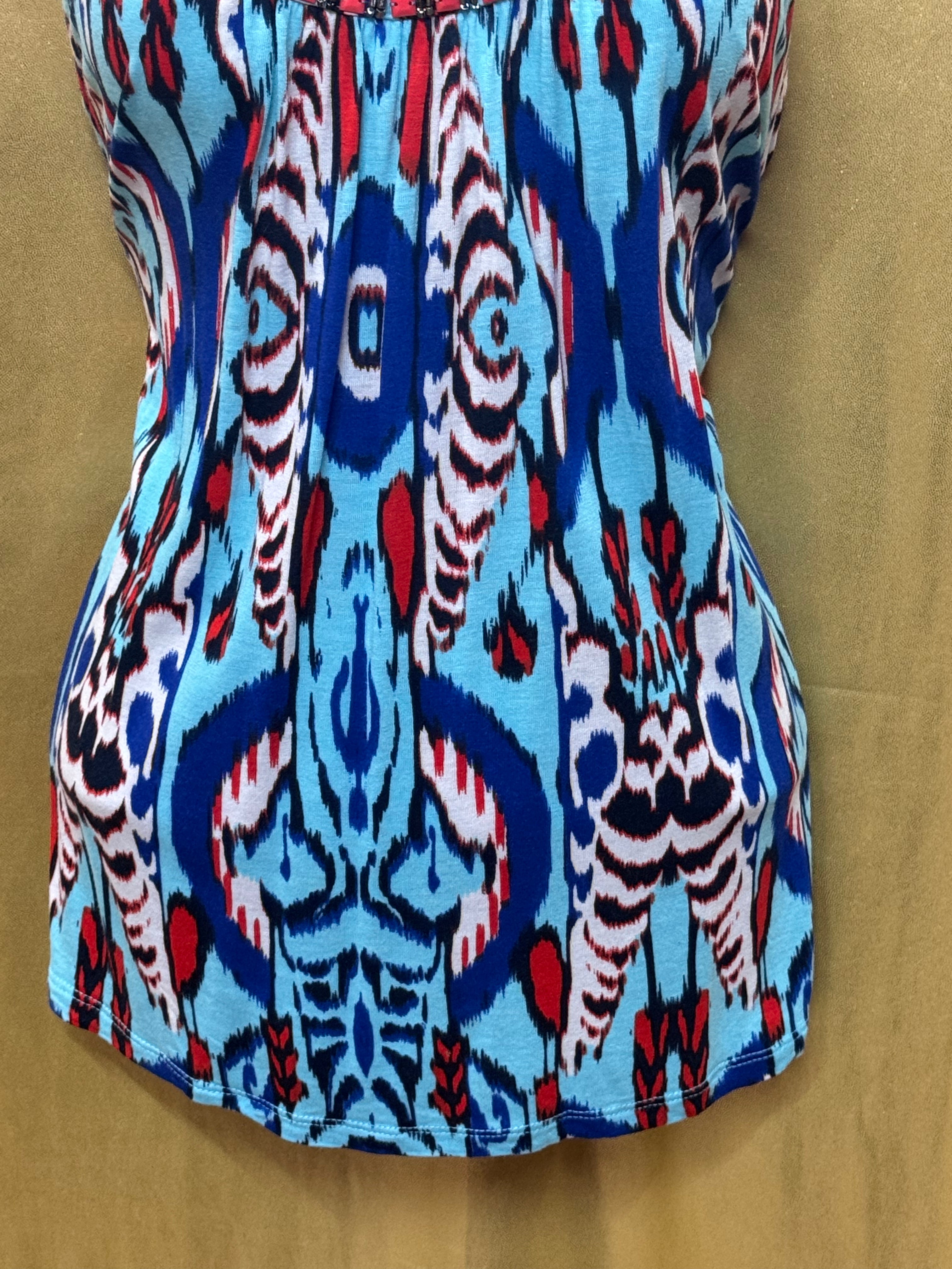 INC International Concepts Ikat Tribal Beaded Tank Top Medium Petite MP Rayon