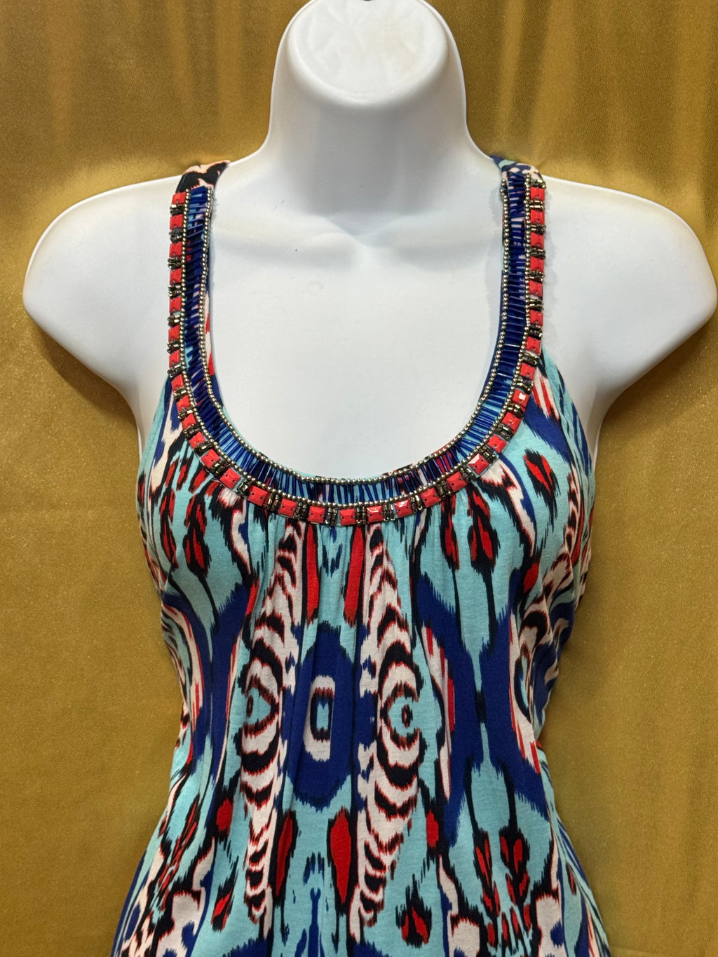 INC International Concepts Ikat Tribal Beaded Tank Top Medium Petite MP Rayon