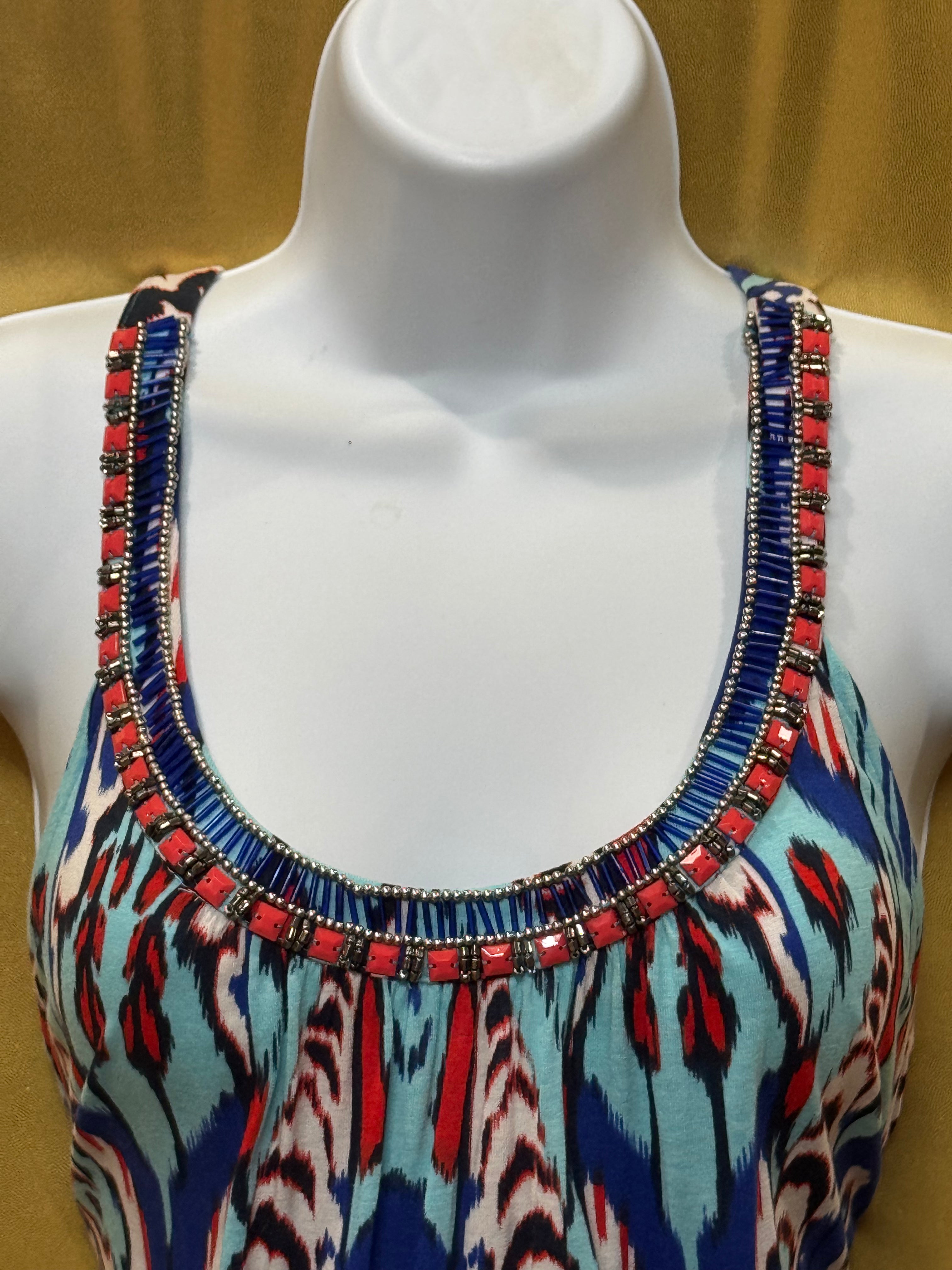 INC International Concepts Ikat Tribal Beaded Tank Top Medium Petite MP Rayon
