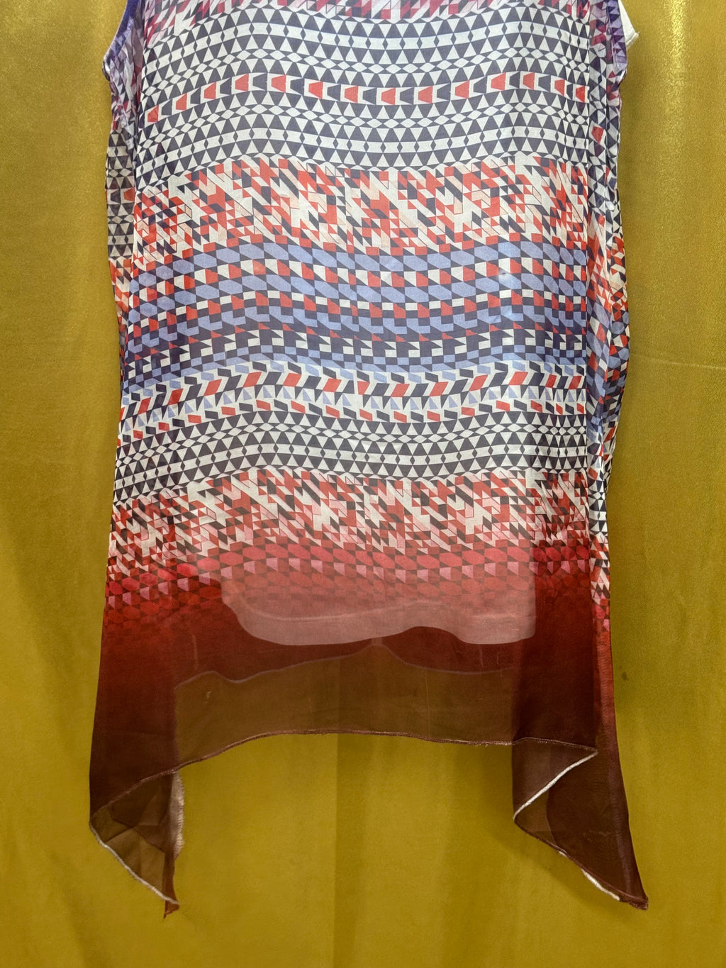 Apt. 9 Geometric Ombré Sleeveless Tunic Tank | Lace Yoke Back & Sharkbite Hem | Size M