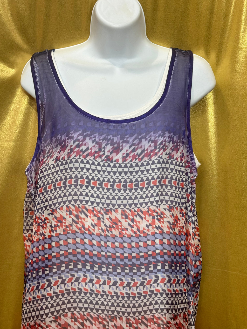 Apt. 9 Geometric Ombré Sleeveless Tunic Tank | Lace Yoke Back & Sharkbite Hem | Size M
