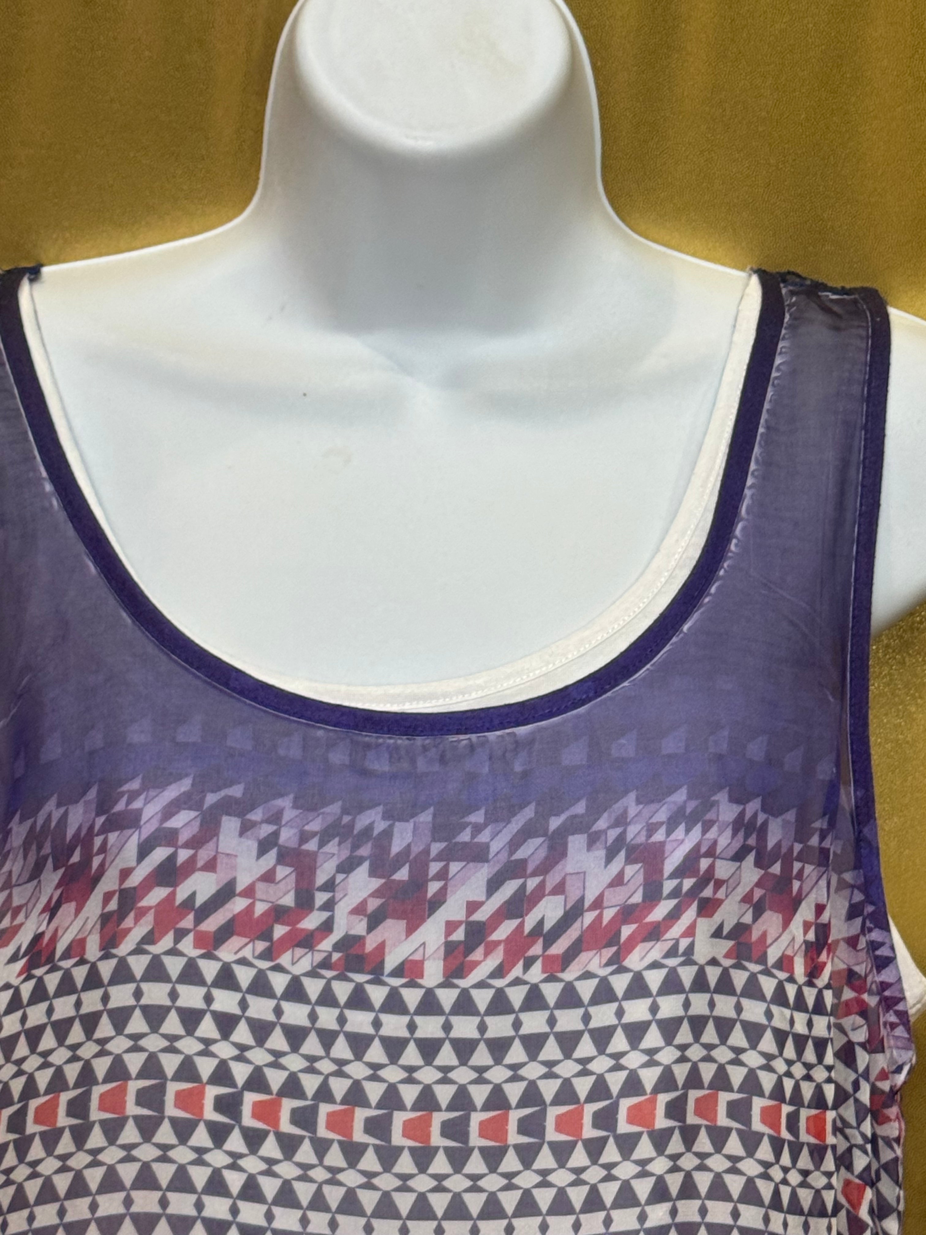 Apt. 9 Geometric Ombré Sleeveless Tunic Tank | Lace Yoke Back & Sharkbite Hem | Size M