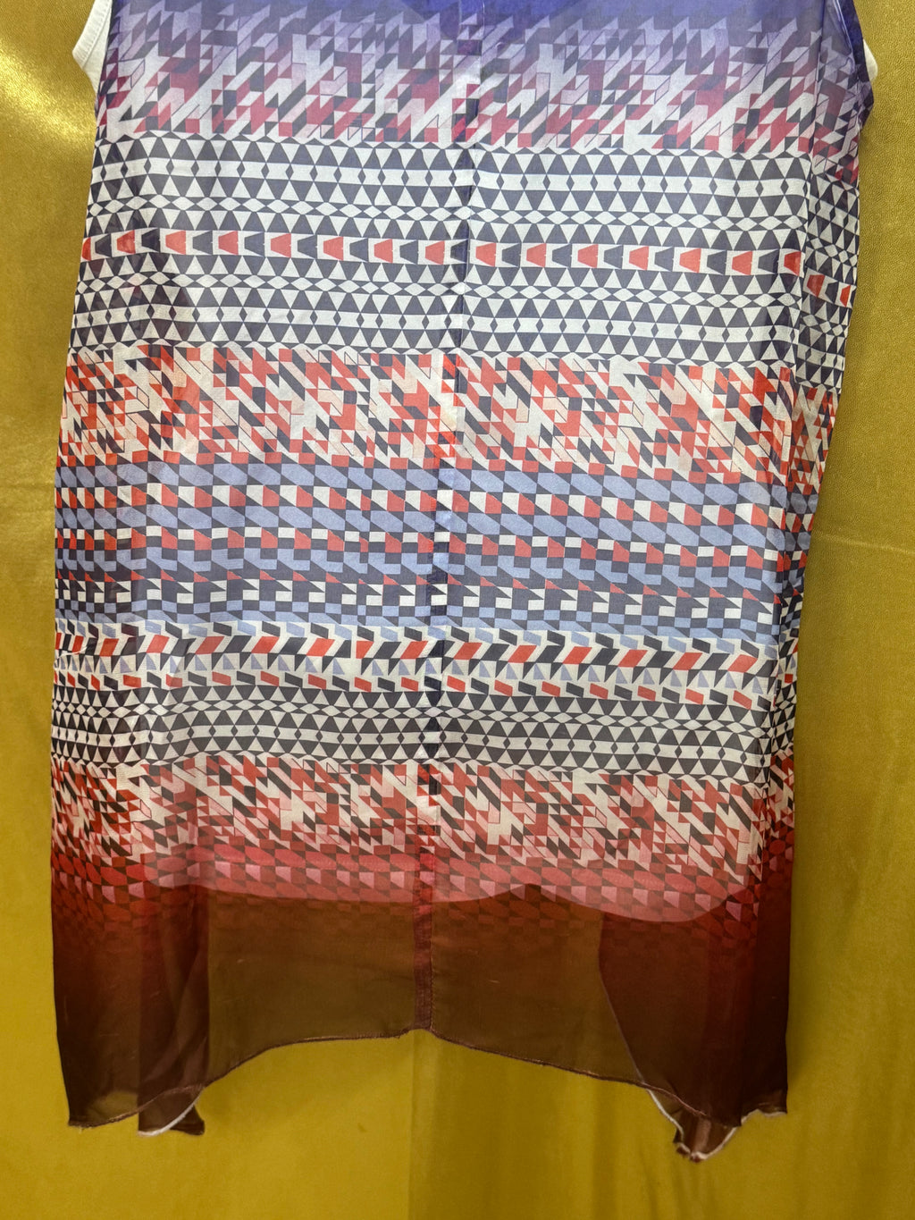 Apt. 9 Geometric Ombré Sleeveless Tunic Tank | Lace Yoke Back & Sharkbite Hem | Size M
