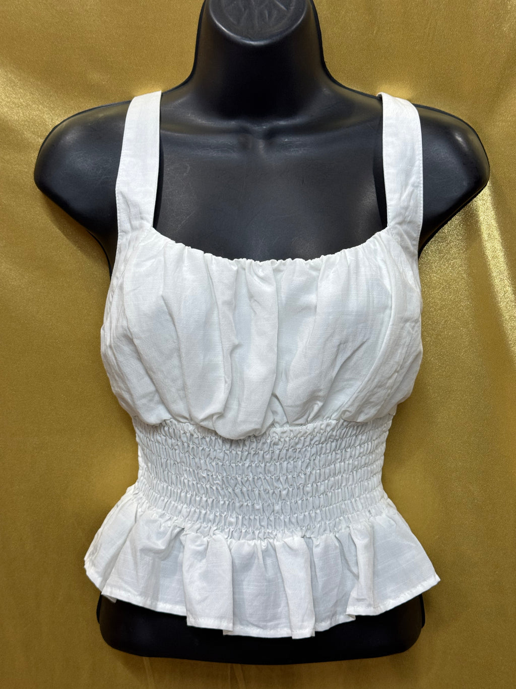 She & Sky White Smocked Peplum Cami Top Medium
