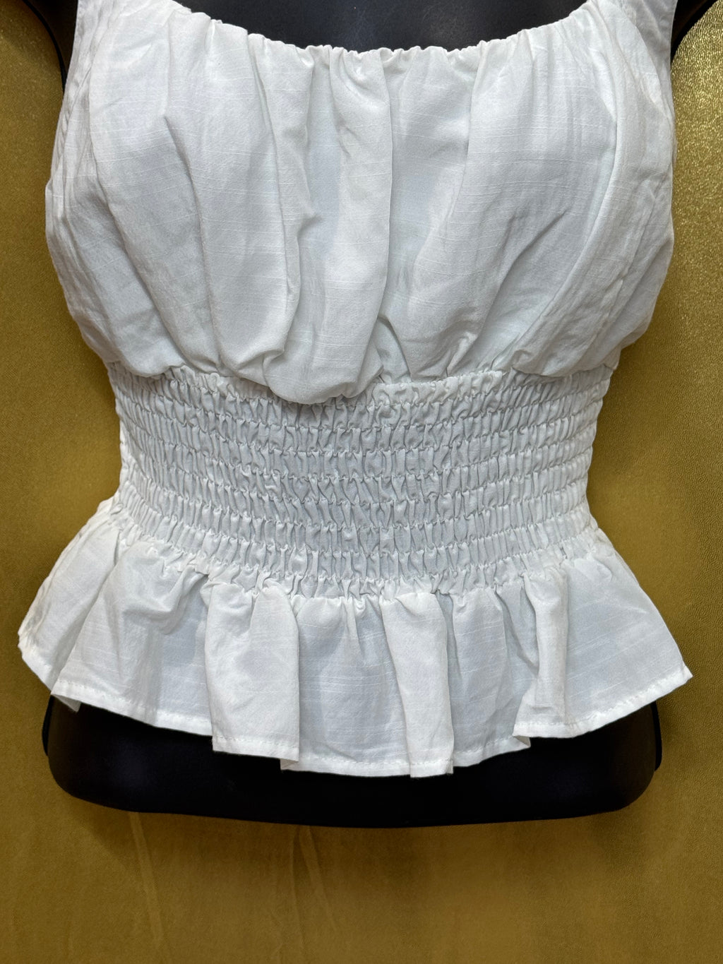 She & Sky White Smocked Peplum Cami Top Medium