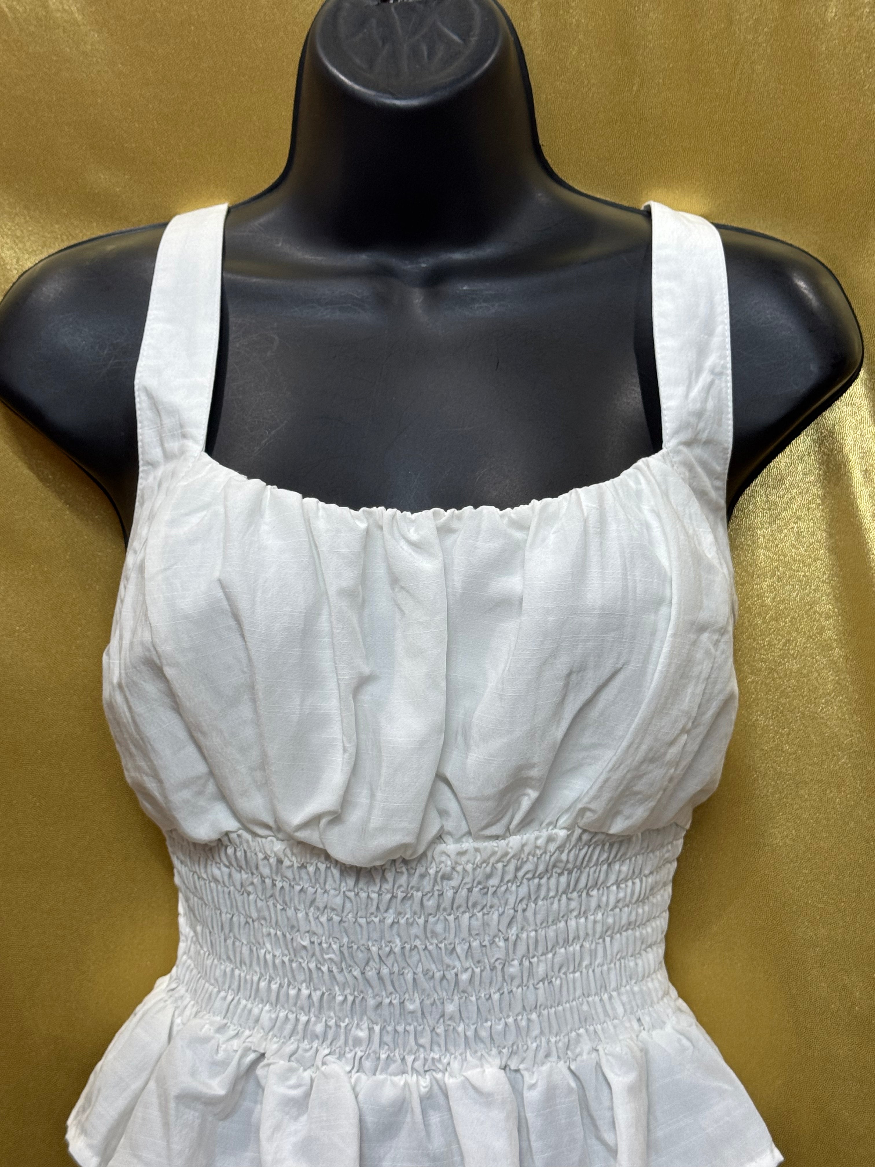She & Sky White Smocked Peplum Cami Top Medium