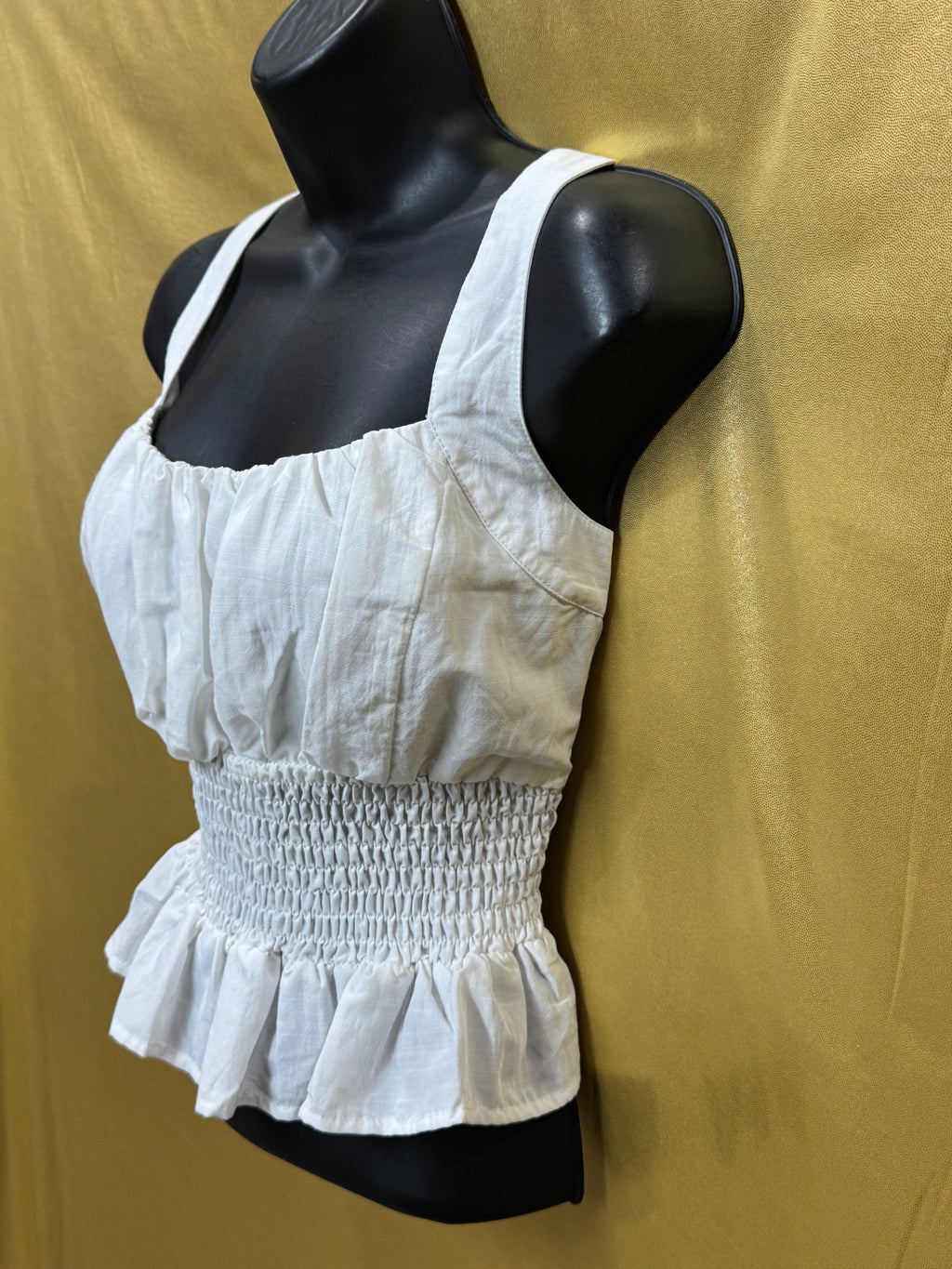 She & Sky White Smocked Peplum Cami Top Medium