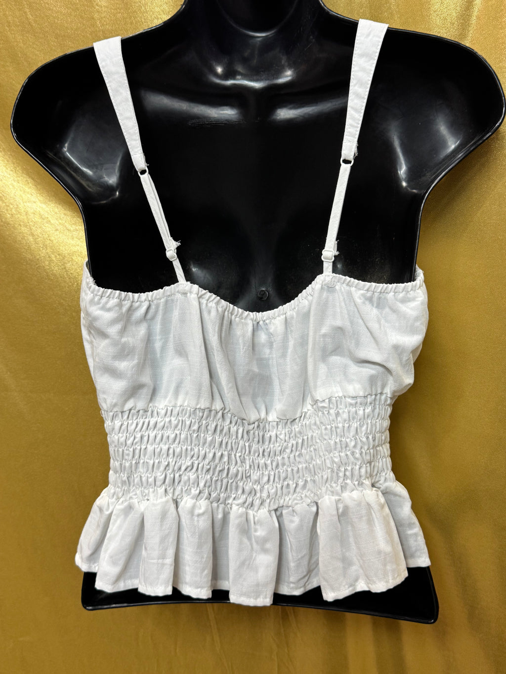 She & Sky White Smocked Peplum Cami Top Medium