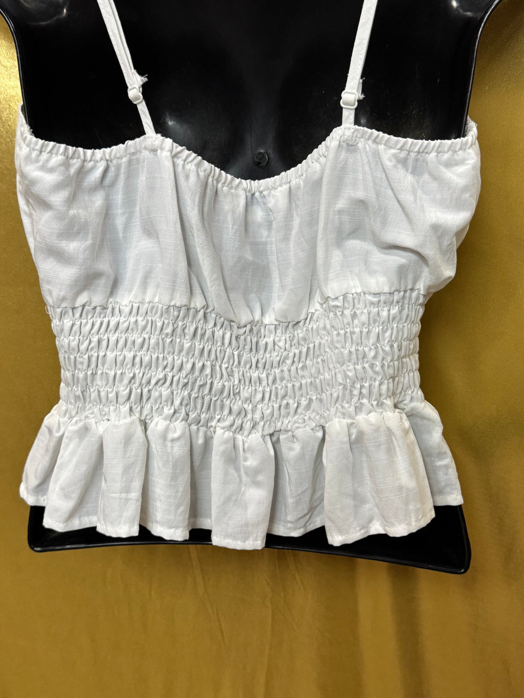 She & Sky White Smocked Peplum Cami Top Medium