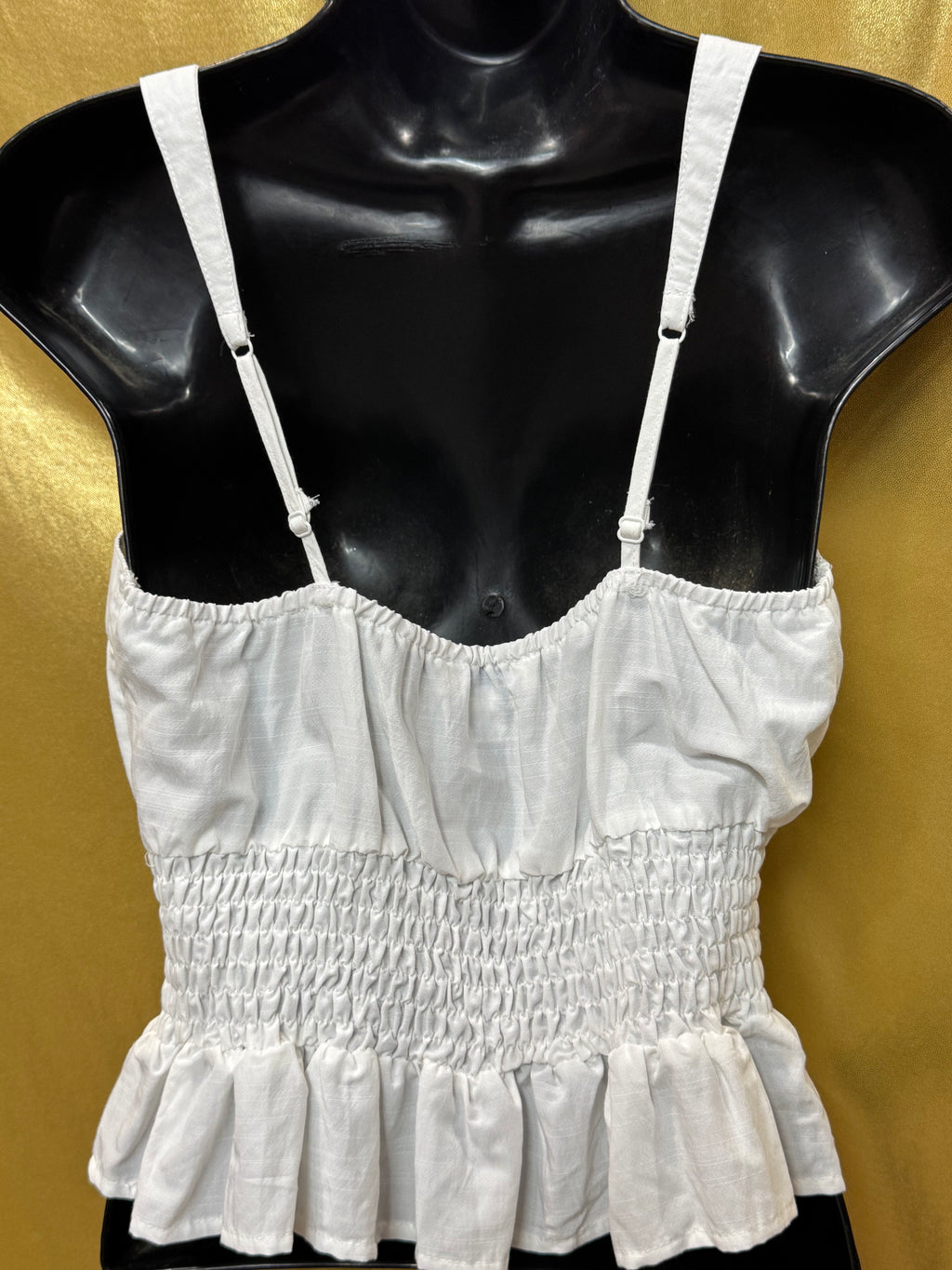 She & Sky White Smocked Peplum Cami Top Medium