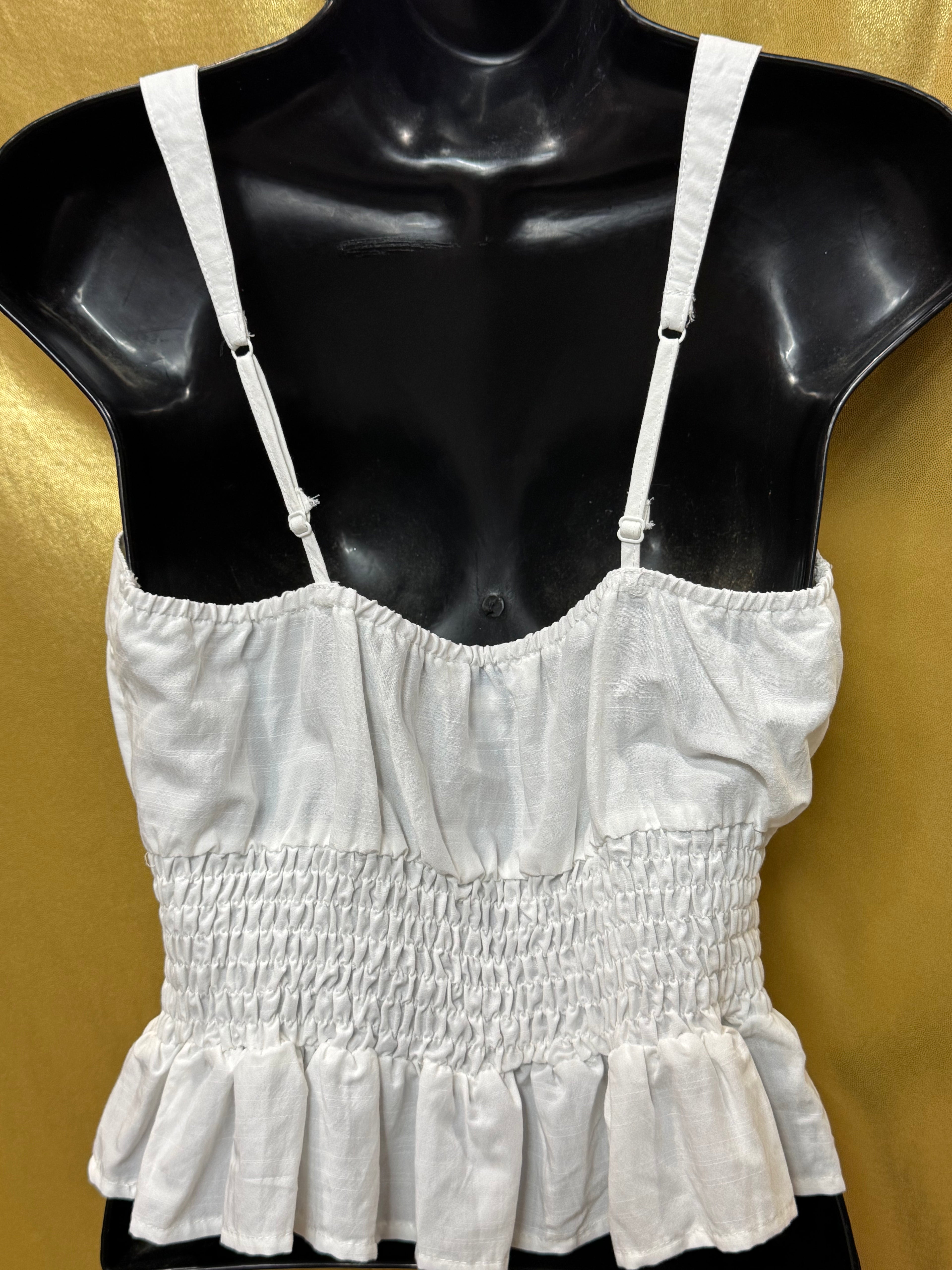 She & Sky White Smocked Peplum Cami Top Medium