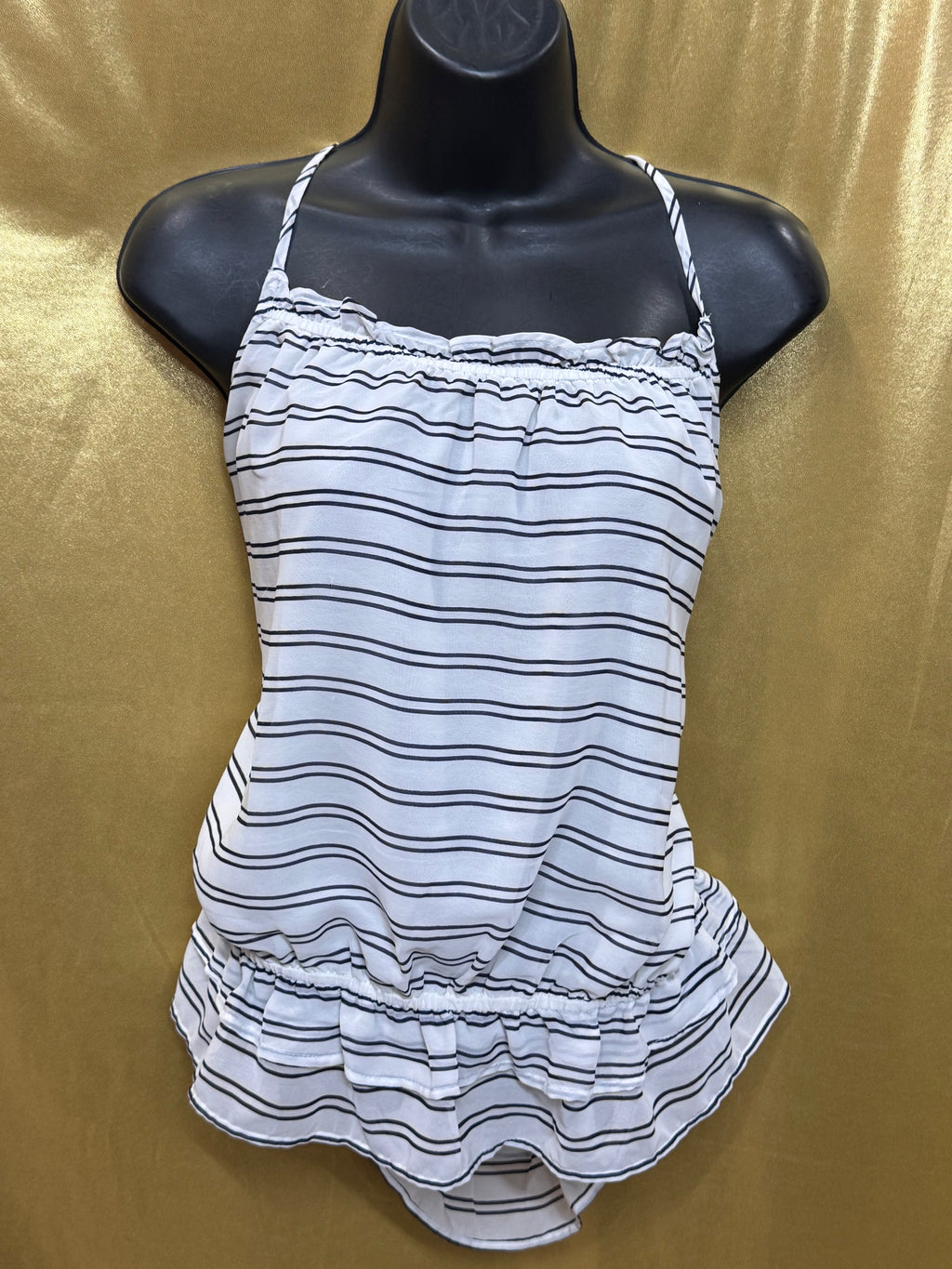 Banana Republic Striped Cami Tank Top Medium Ruffle Peplum 100% Polyester