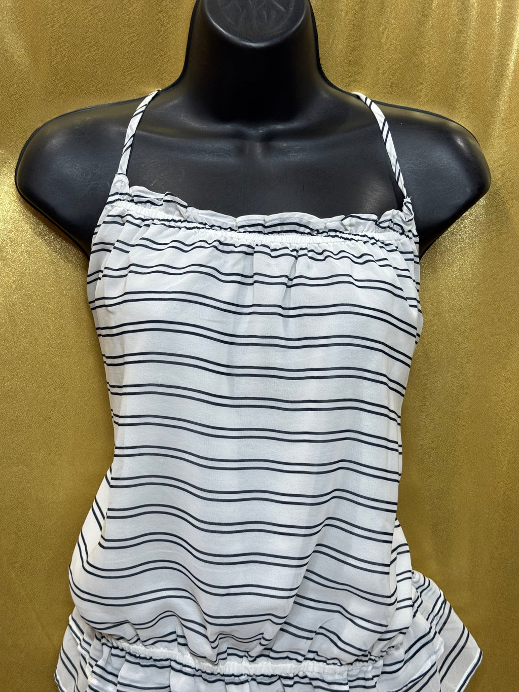 Banana Republic Striped Cami Tank Top Medium Ruffle Peplum 100% Polyester