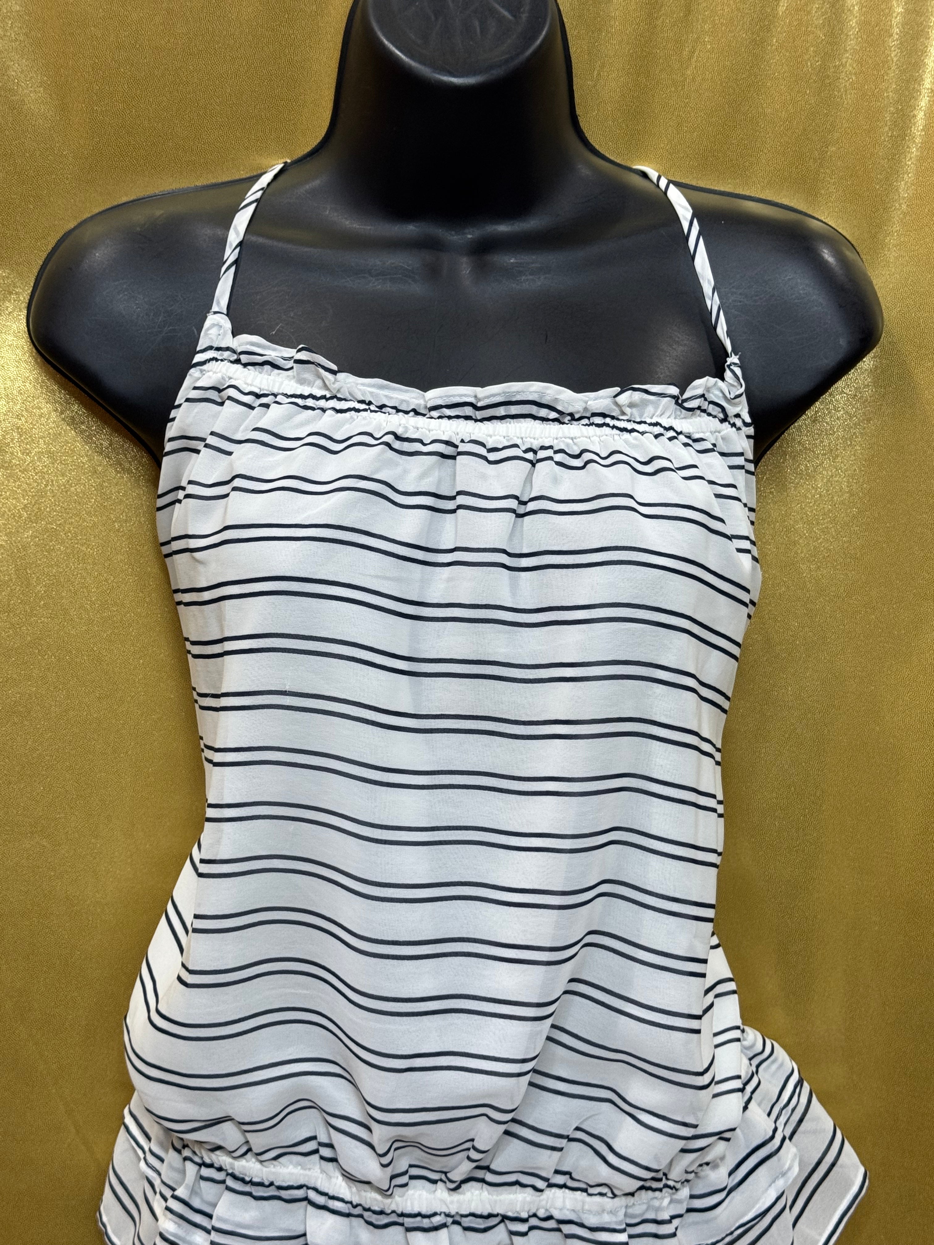 Banana Republic Striped Cami Tank Top Medium Ruffle Peplum 100% Polyester