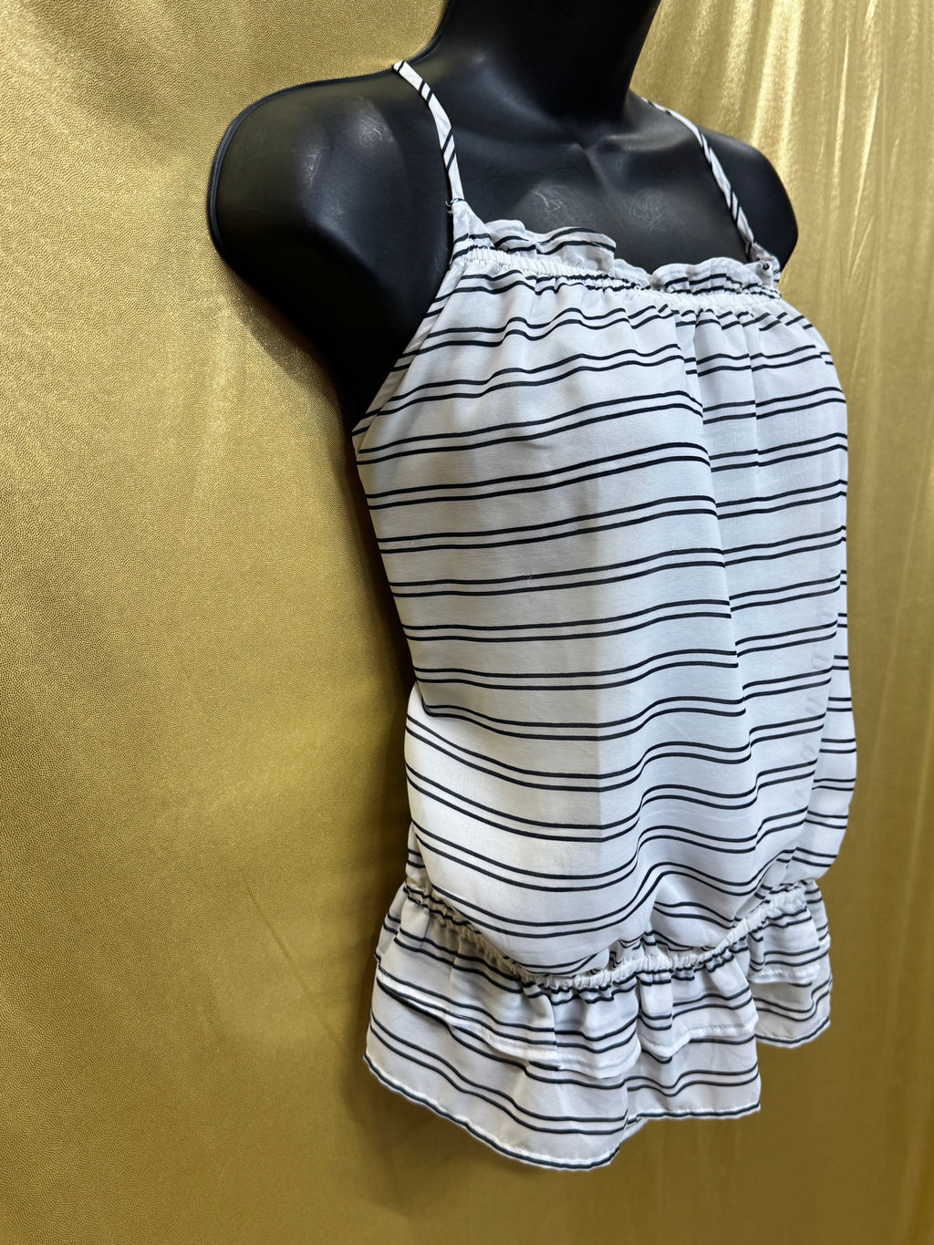 Banana Republic Striped Cami Tank Top Medium Ruffle Peplum 100% Polyester
