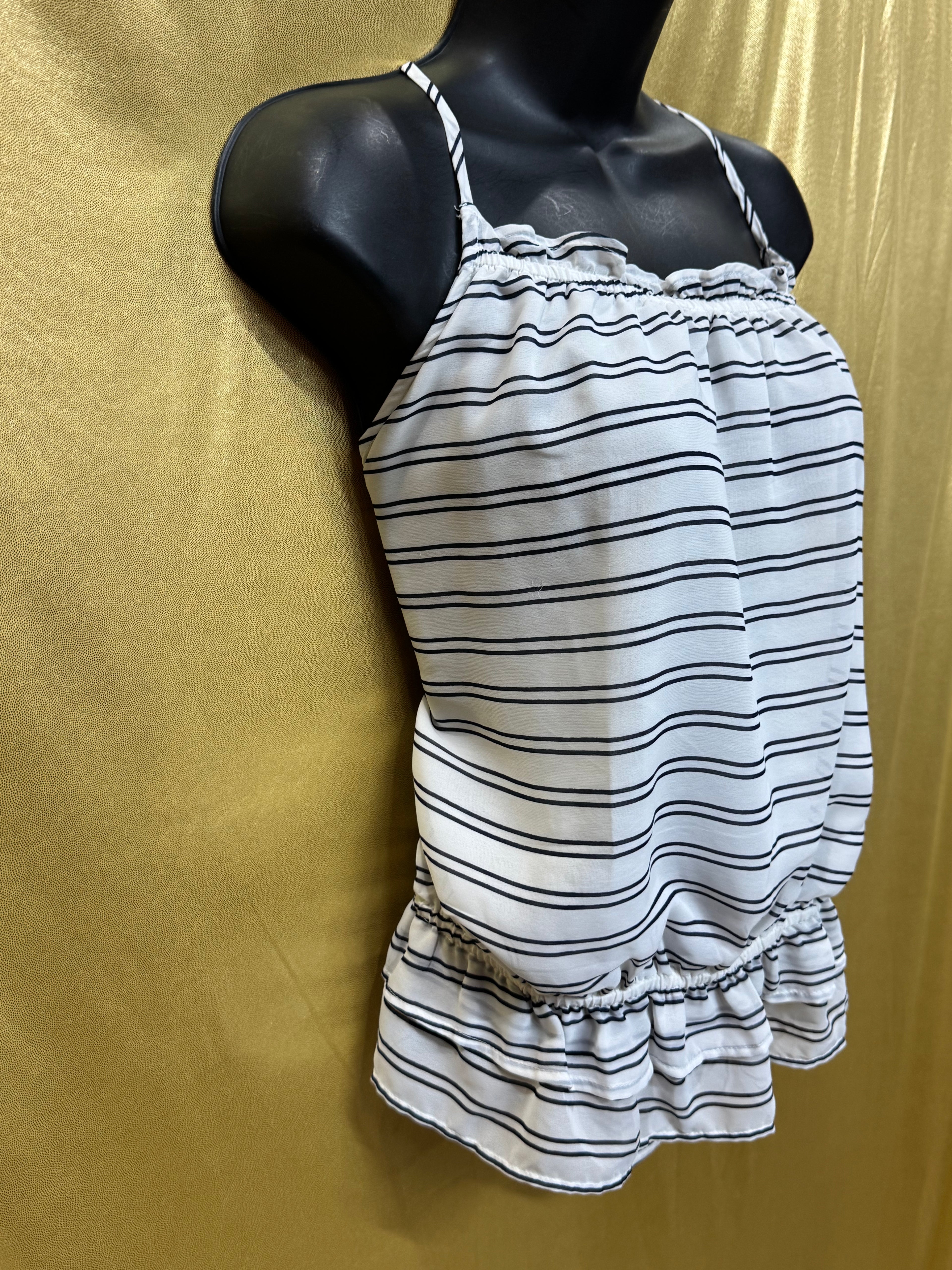 Banana Republic Striped Cami Tank Top Medium Ruffle Peplum 100% Polyester