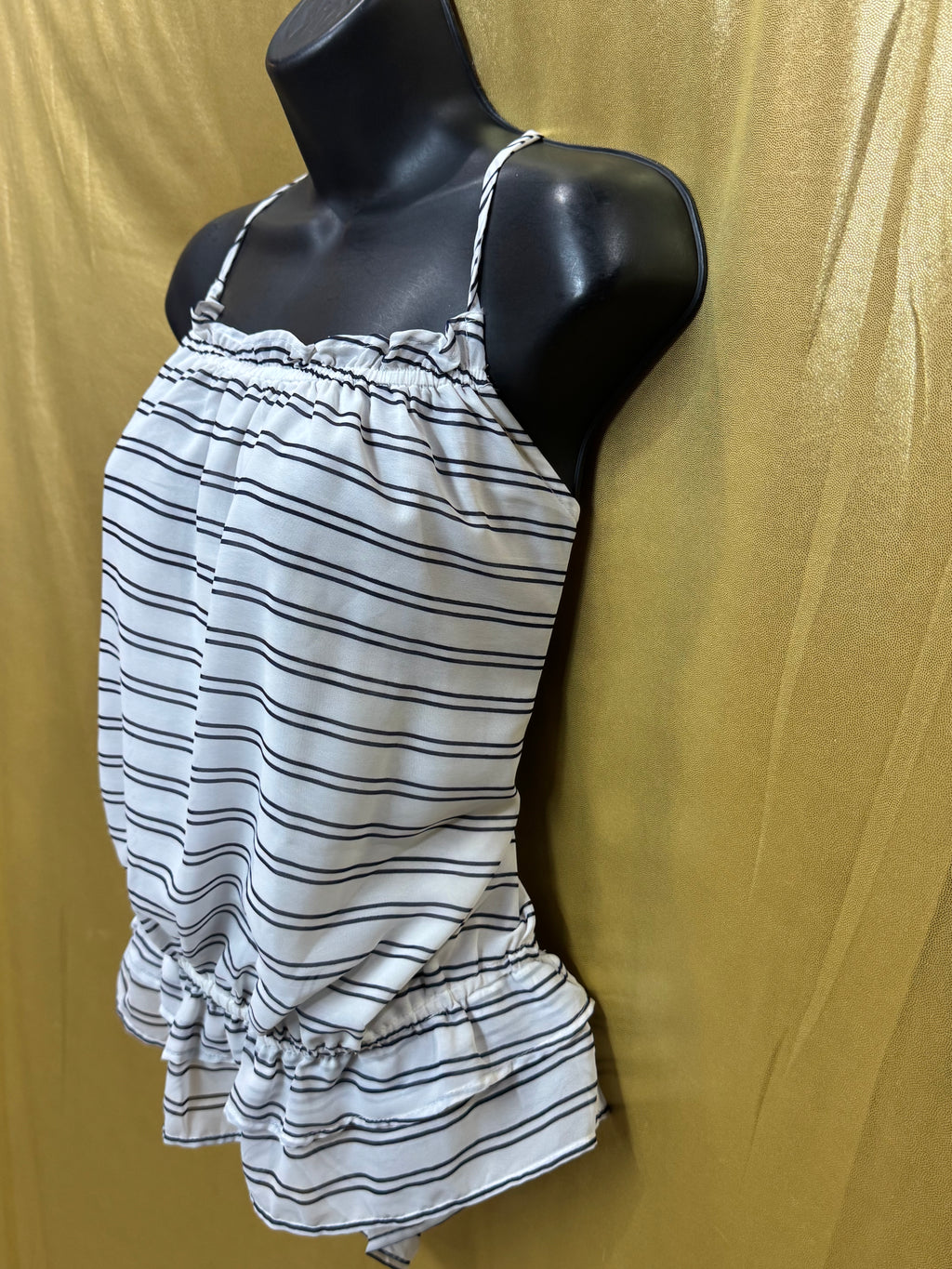 Banana Republic Striped Cami Tank Top Medium Ruffle Peplum 100% Polyester