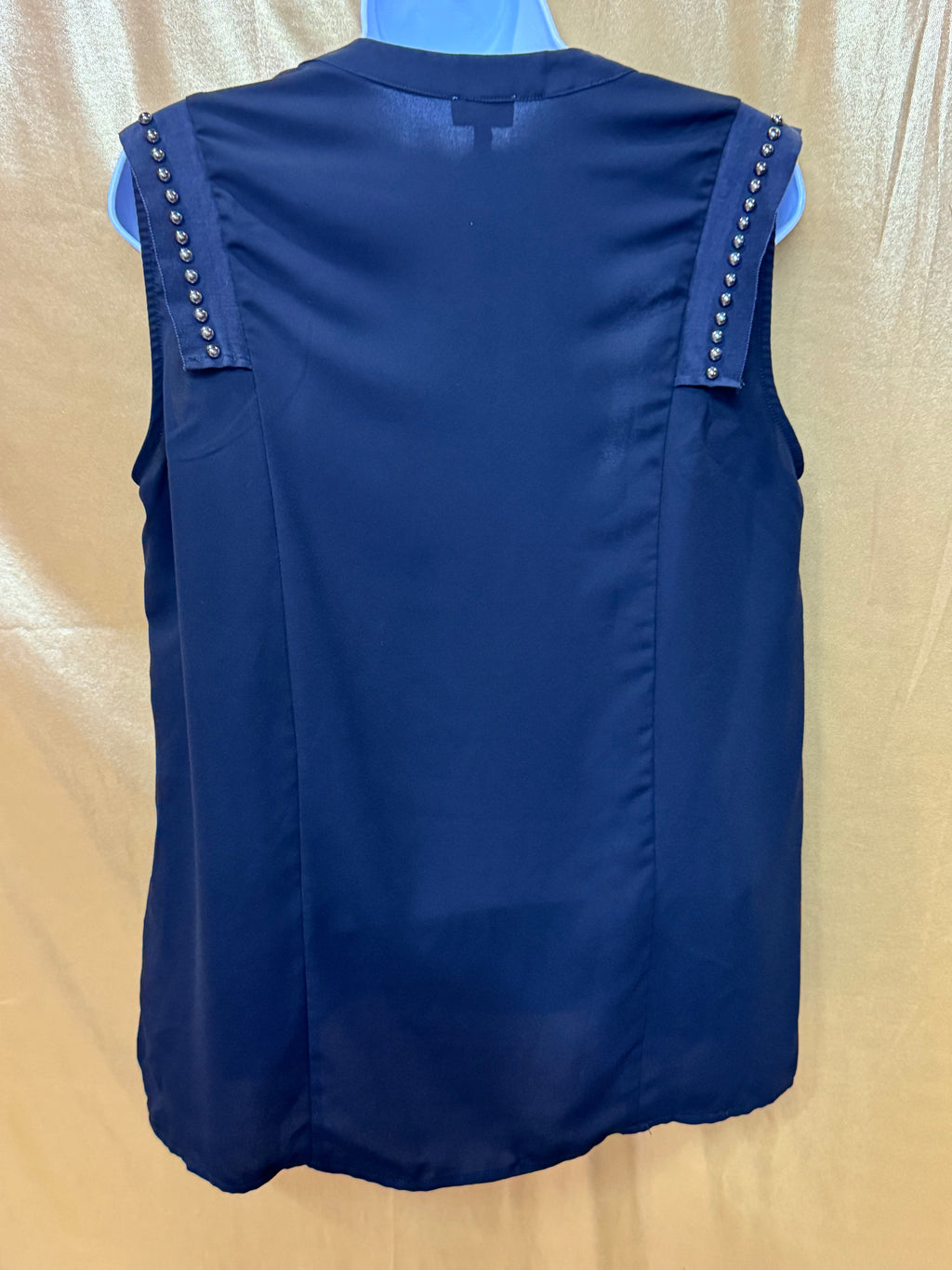 Pixley Black Split V-Neck Cap Sleeve Blouse with Silver Stud Trim - Size M