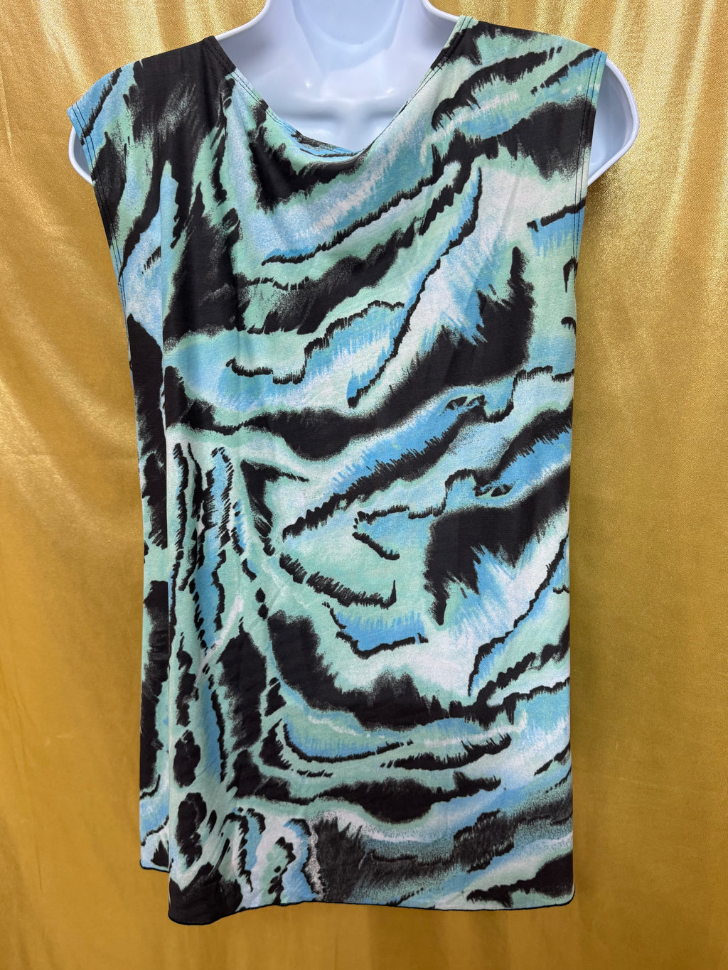 CATO Blue & Black Abstract Animal Print Ruffle Blouse - Size Medium