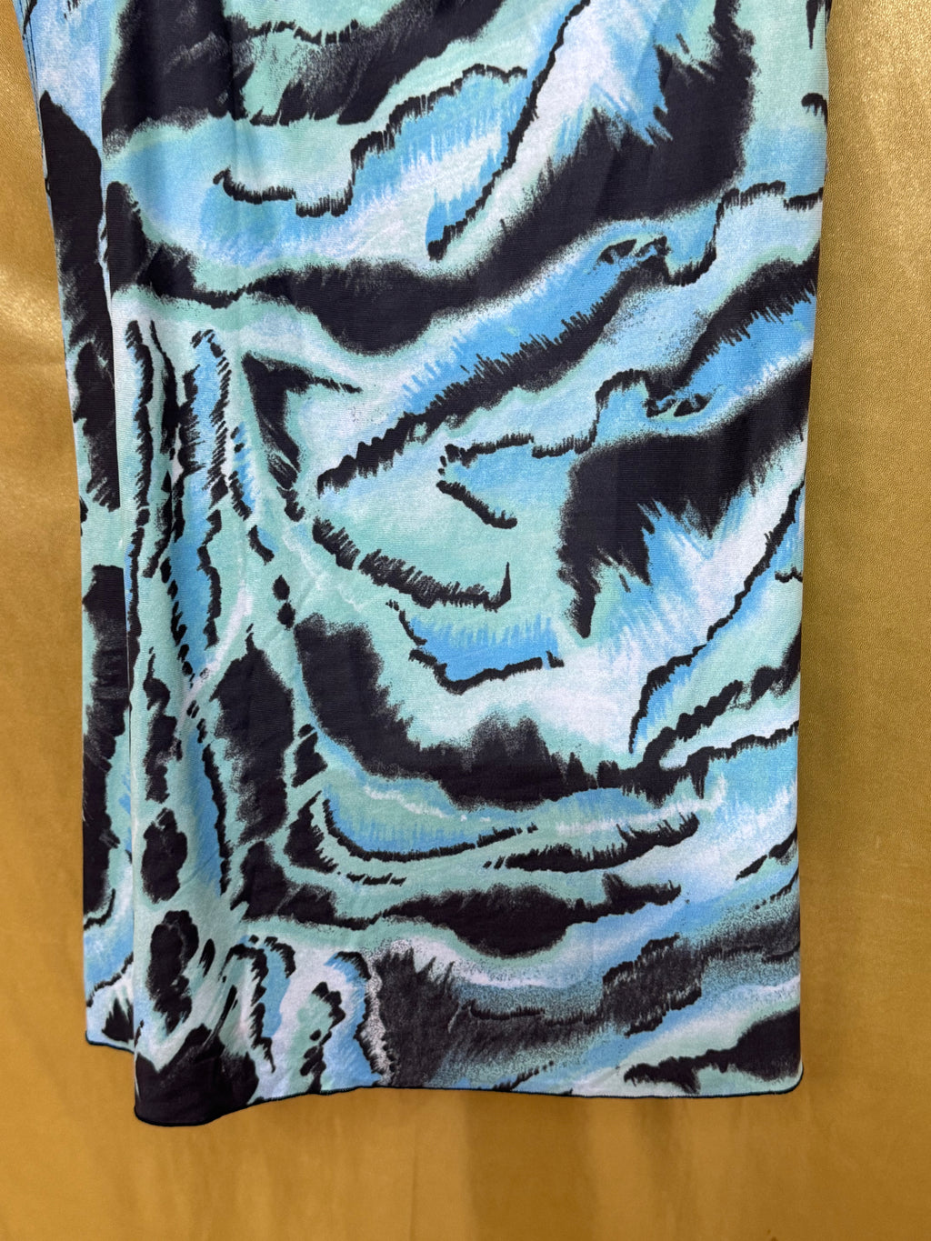 CATO Blue & Black Abstract Animal Print Ruffle Blouse - Size Medium