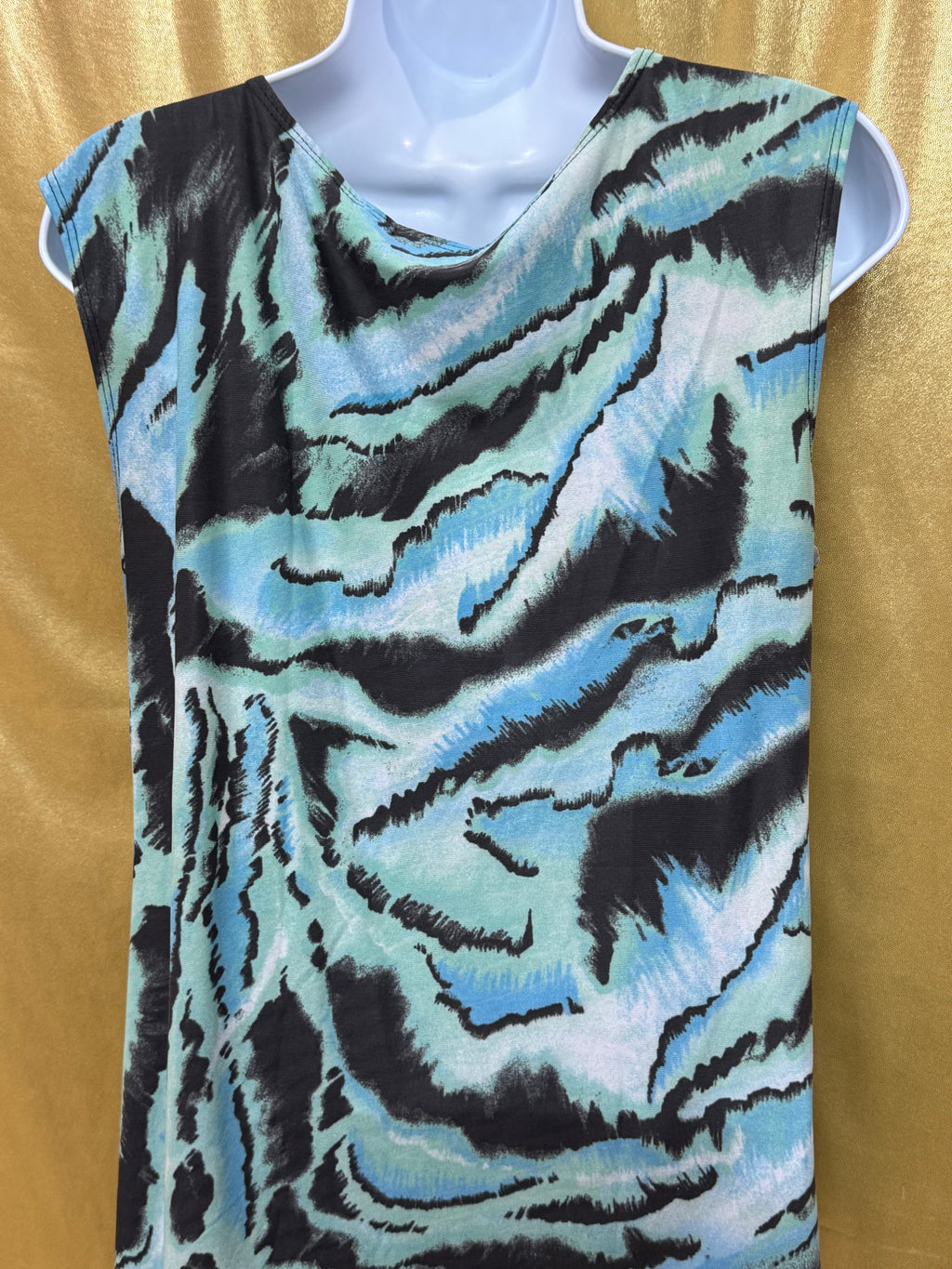 CATO Blue & Black Abstract Animal Print Ruffle Blouse - Size Medium