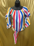 Colorful Vertical Stripe Off-The-Shoulder Tie-Front Top - Size Large