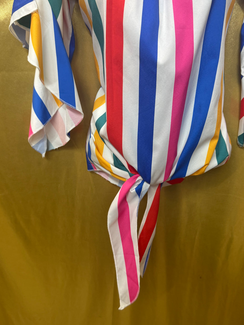 Colorful Vertical Stripe Off-The-Shoulder Tie-Front Top - Size Large
