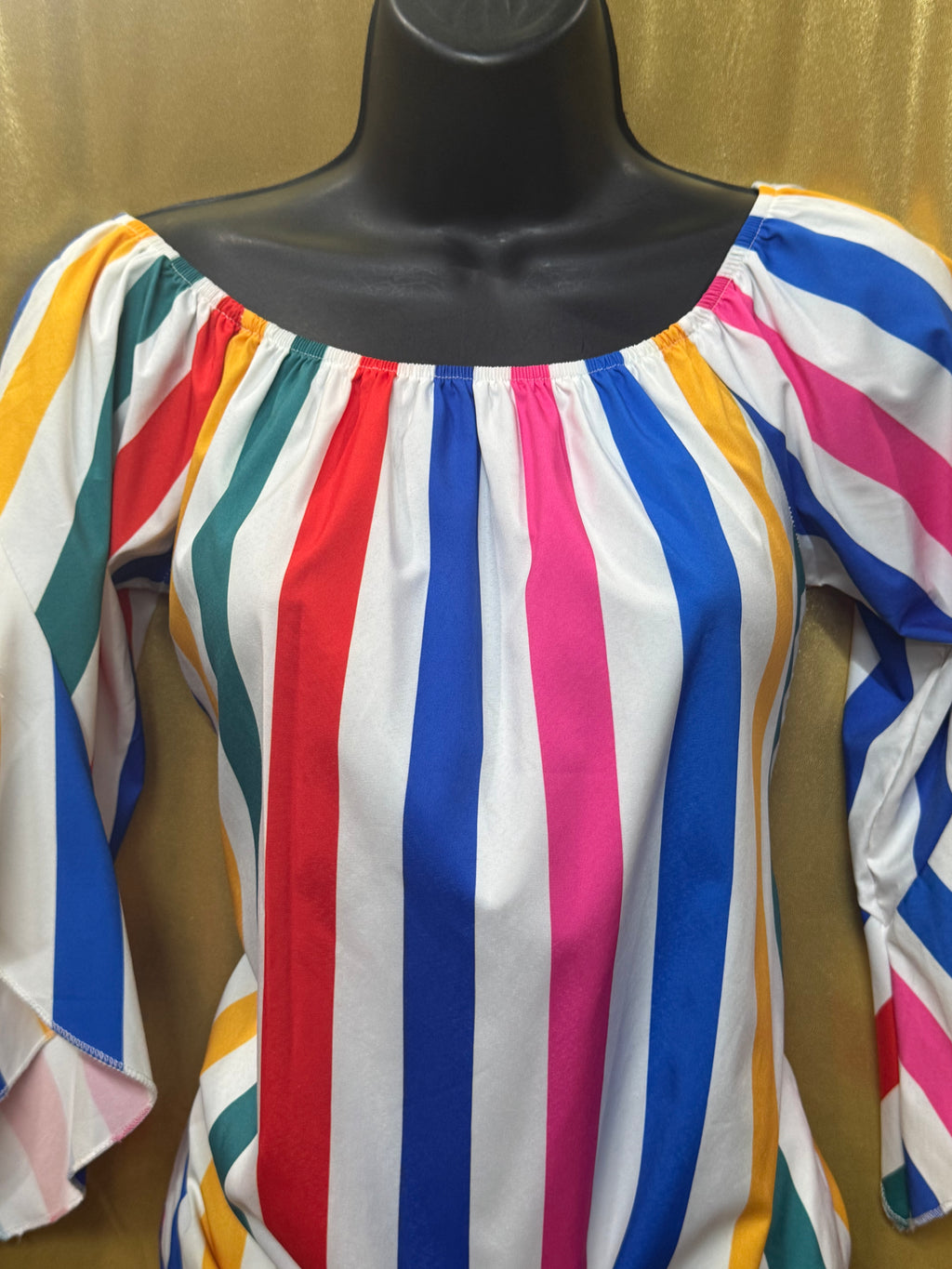 Colorful Vertical Stripe Off-The-Shoulder Tie-Front Top - Size Large