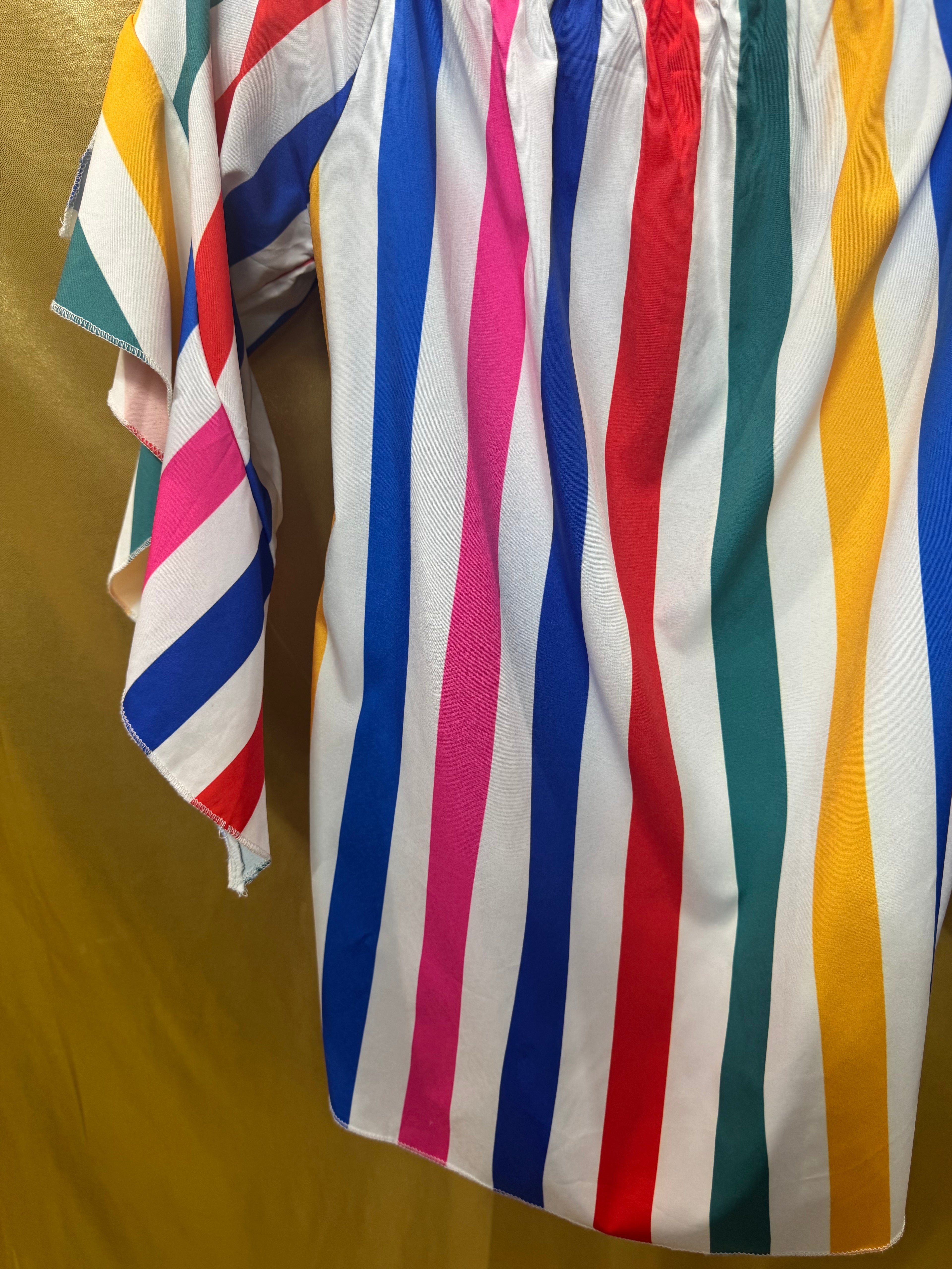 Colorful Vertical Stripe Off-The-Shoulder Tie-Front Top - Size Large