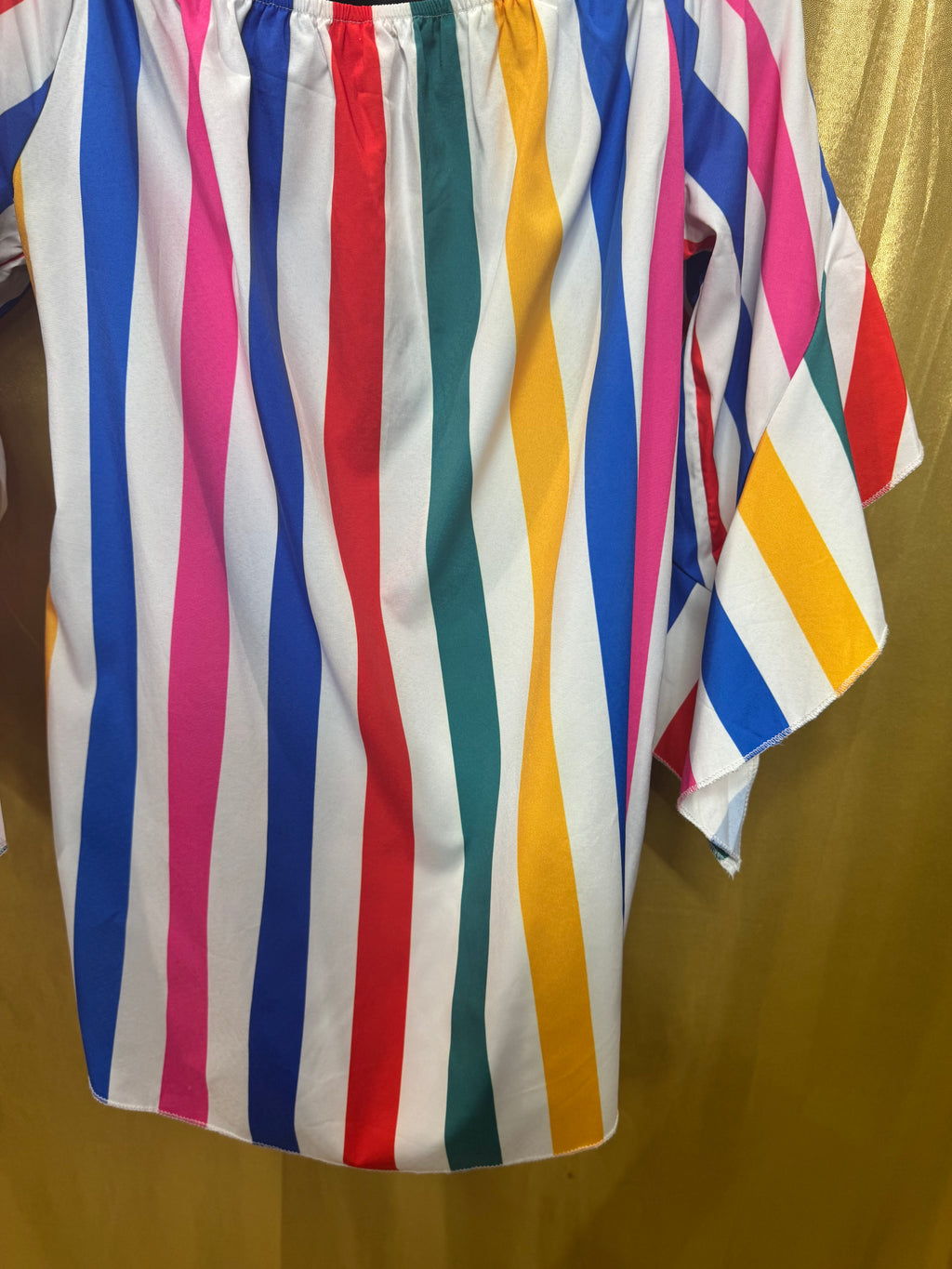 Colorful Vertical Stripe Off-The-Shoulder Tie-Front Top - Size Large