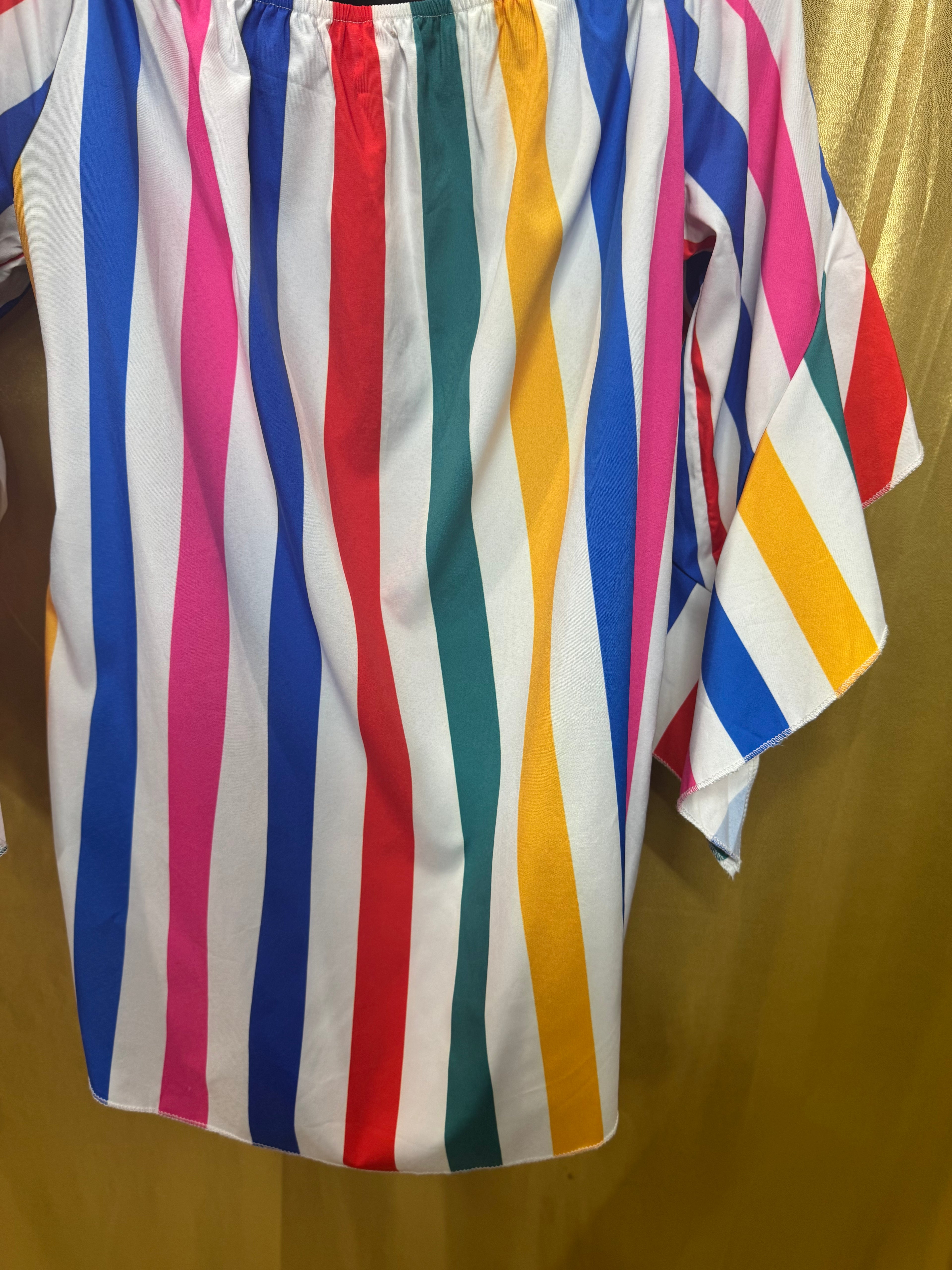 Colorful Vertical Stripe Off-The-Shoulder Tie-Front Top - Size Large