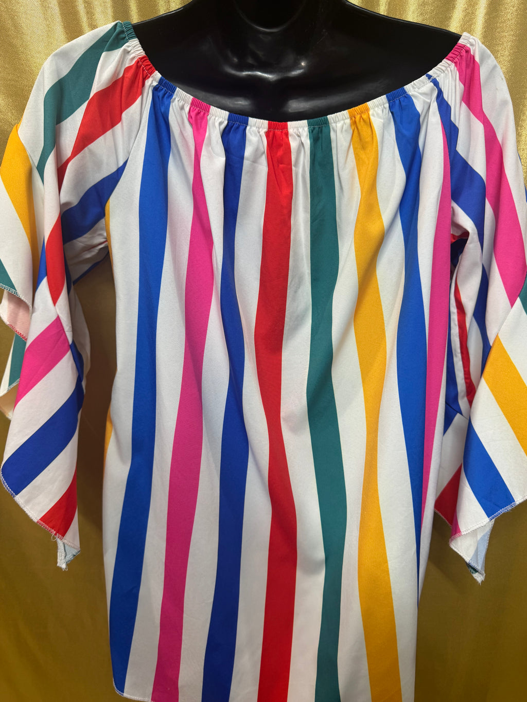 Colorful Vertical Stripe Off-The-Shoulder Tie-Front Top - Size Large