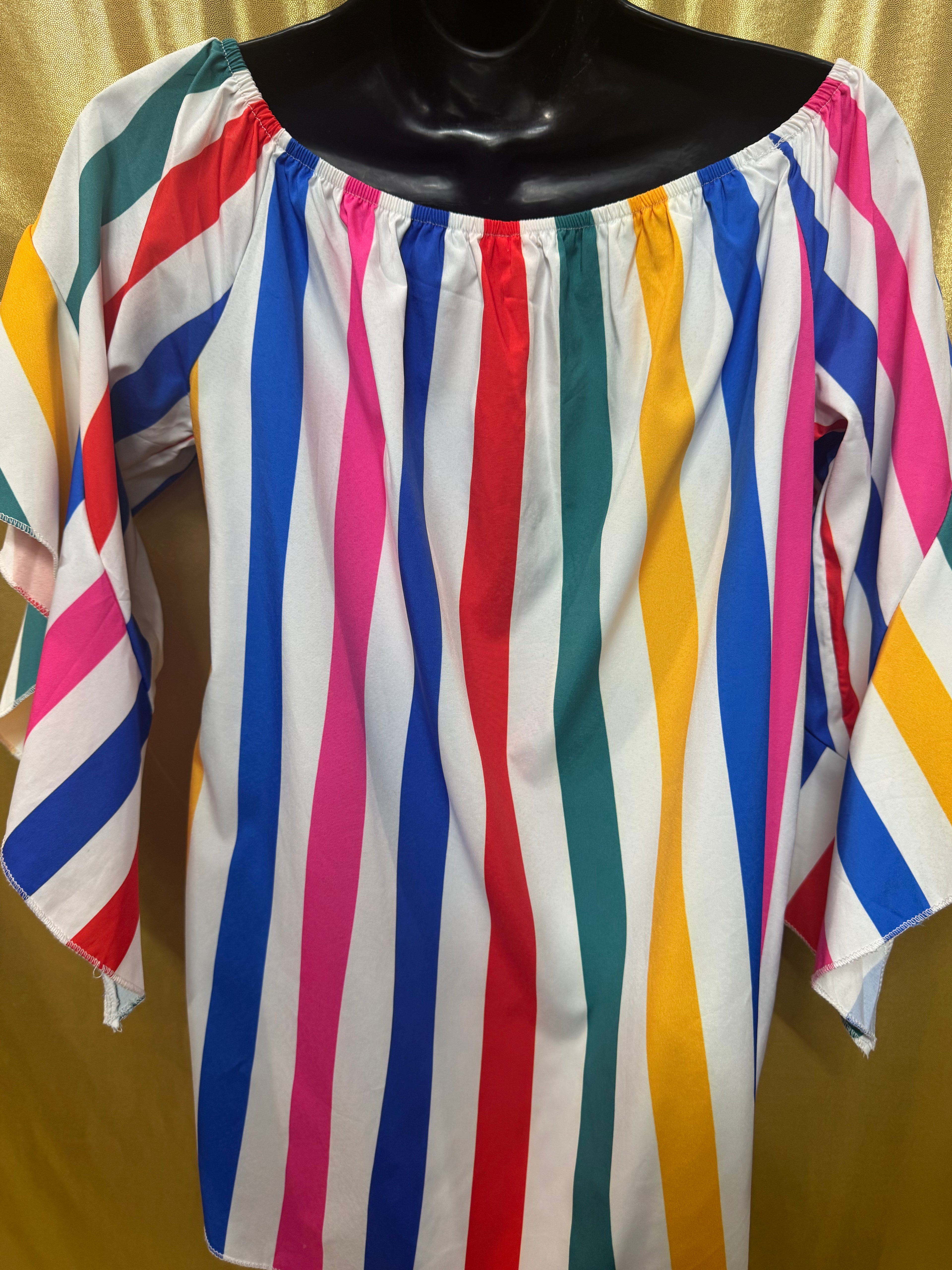 Colorful Vertical Stripe Off-The-Shoulder Tie-Front Top - Size Large