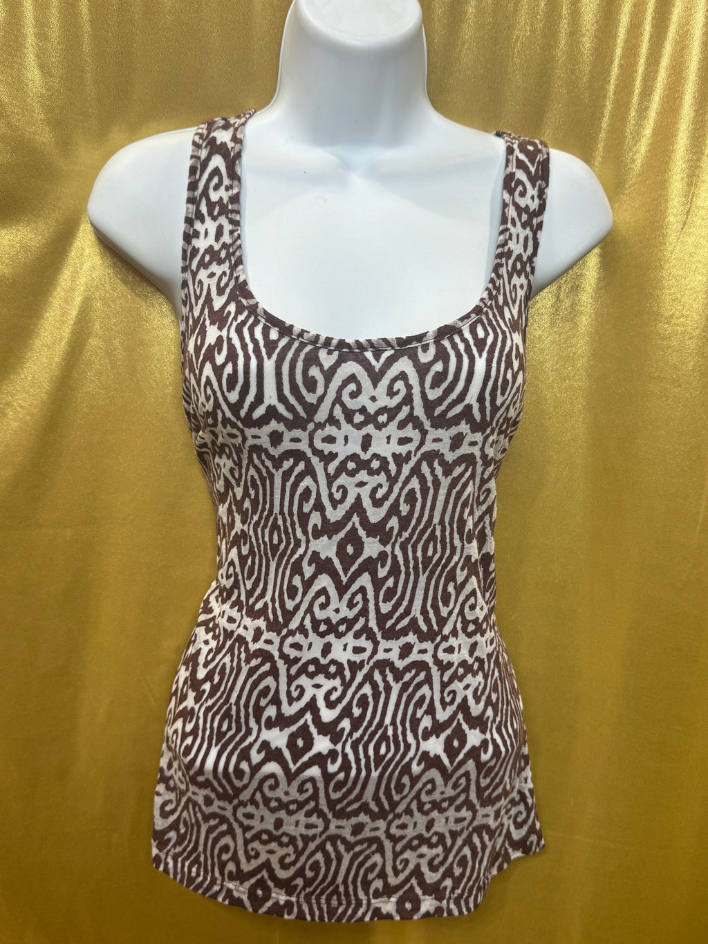 DOTS Brown & White Abstract Geometric Tank Top Size L